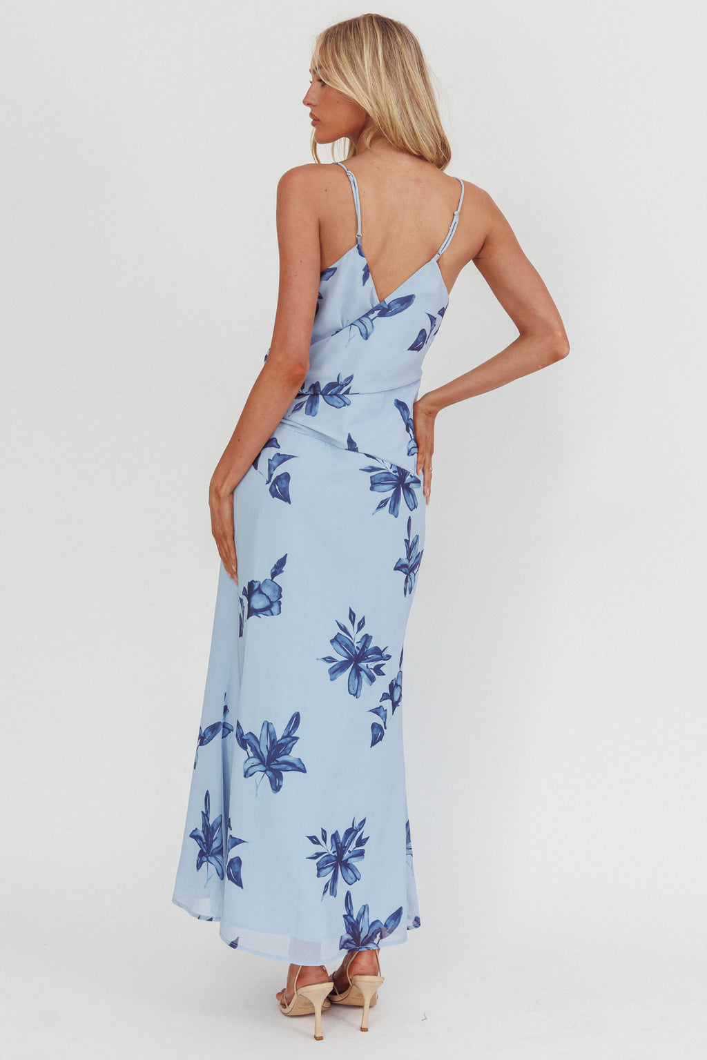 Lexxi Crossover Gathered Waist Maxi Dress Floral Blue by Selfie Leslie