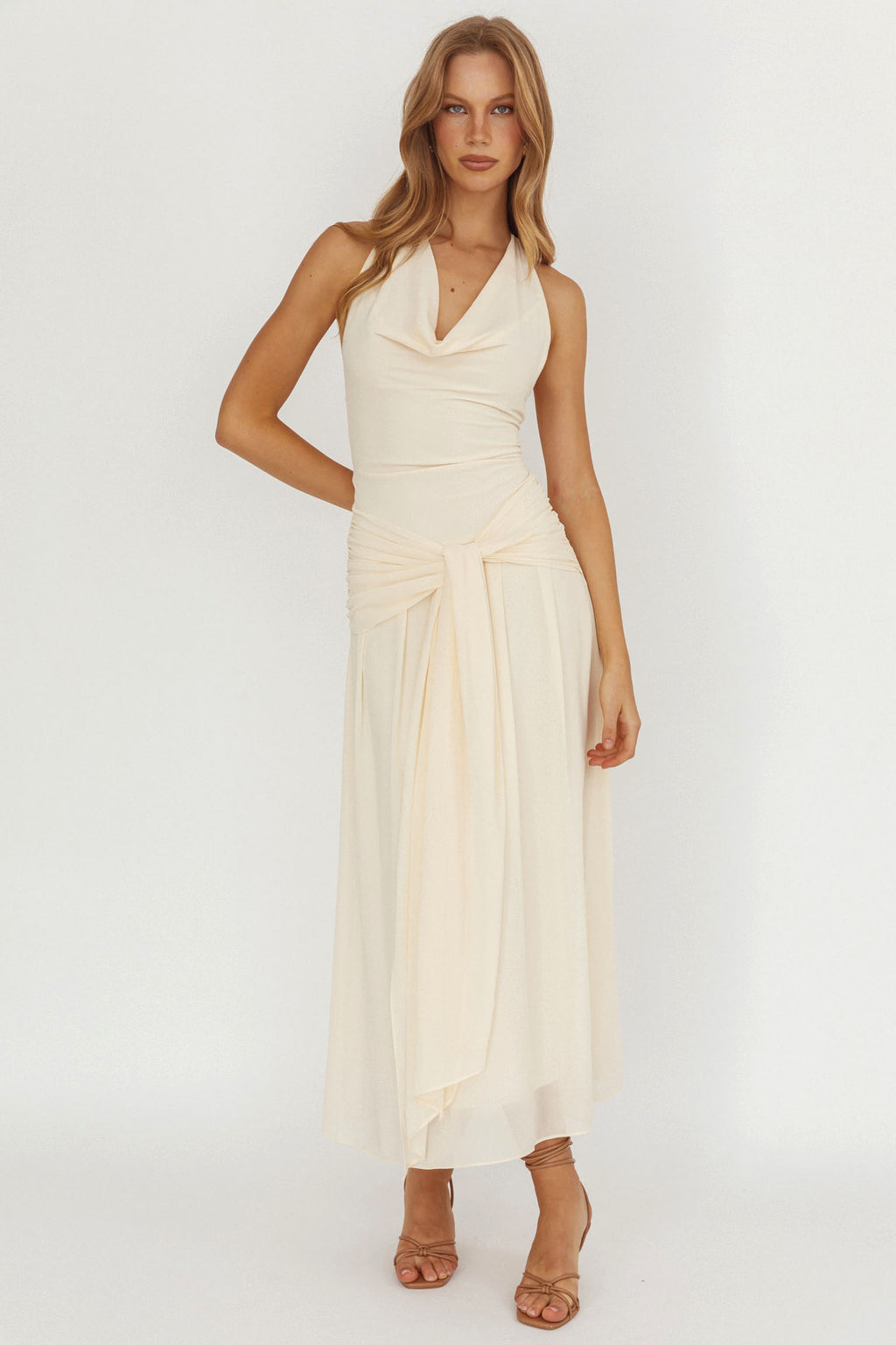 Maretha Cowl Halterneck Maxi Dress Butter by Selfie Leslie