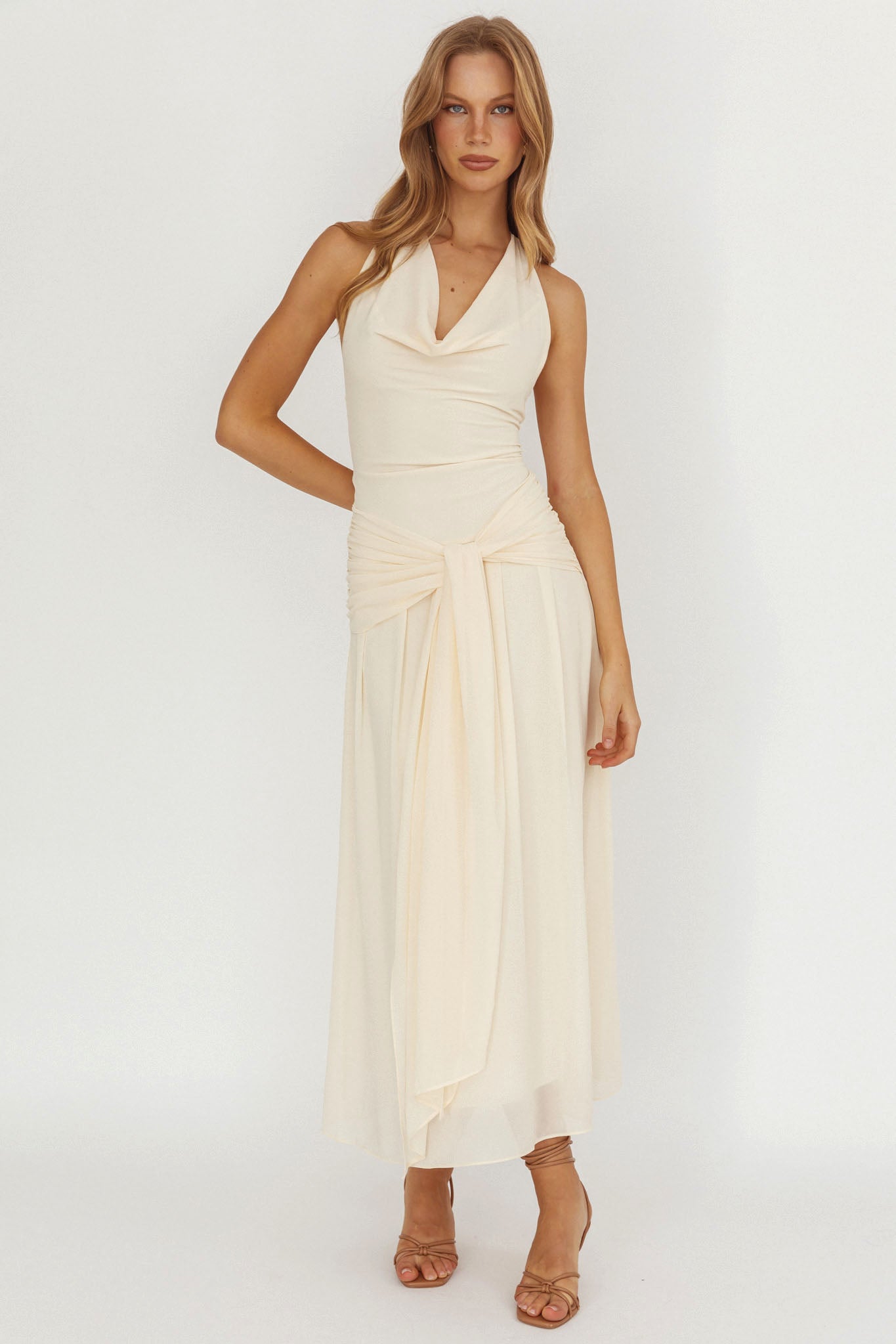 Maretha Cowl Halterneck Maxi Dress Butter by Selfie Leslie