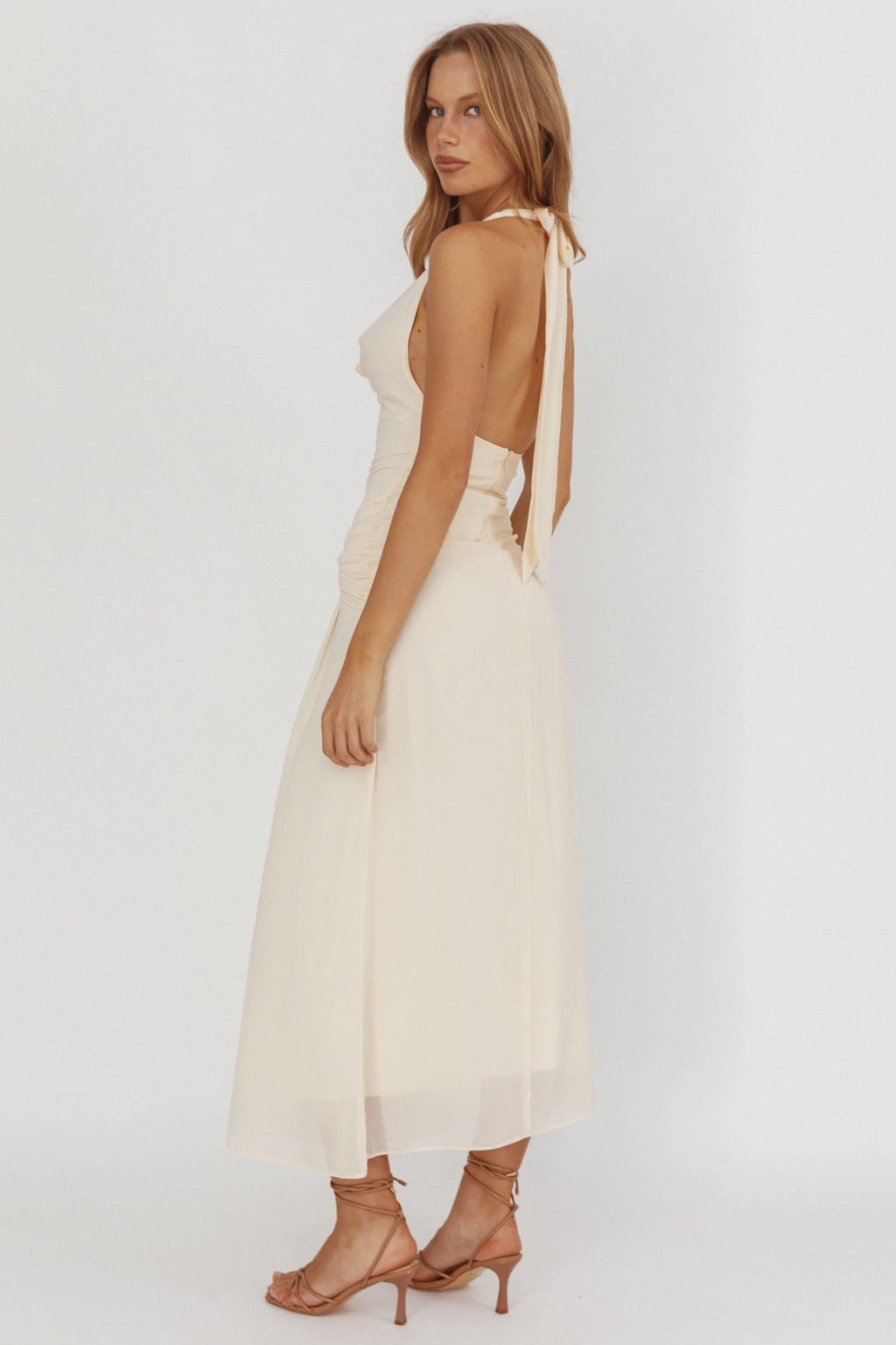 Maretha Cowl Halterneck Maxi Dress Butter by Selfie Leslie