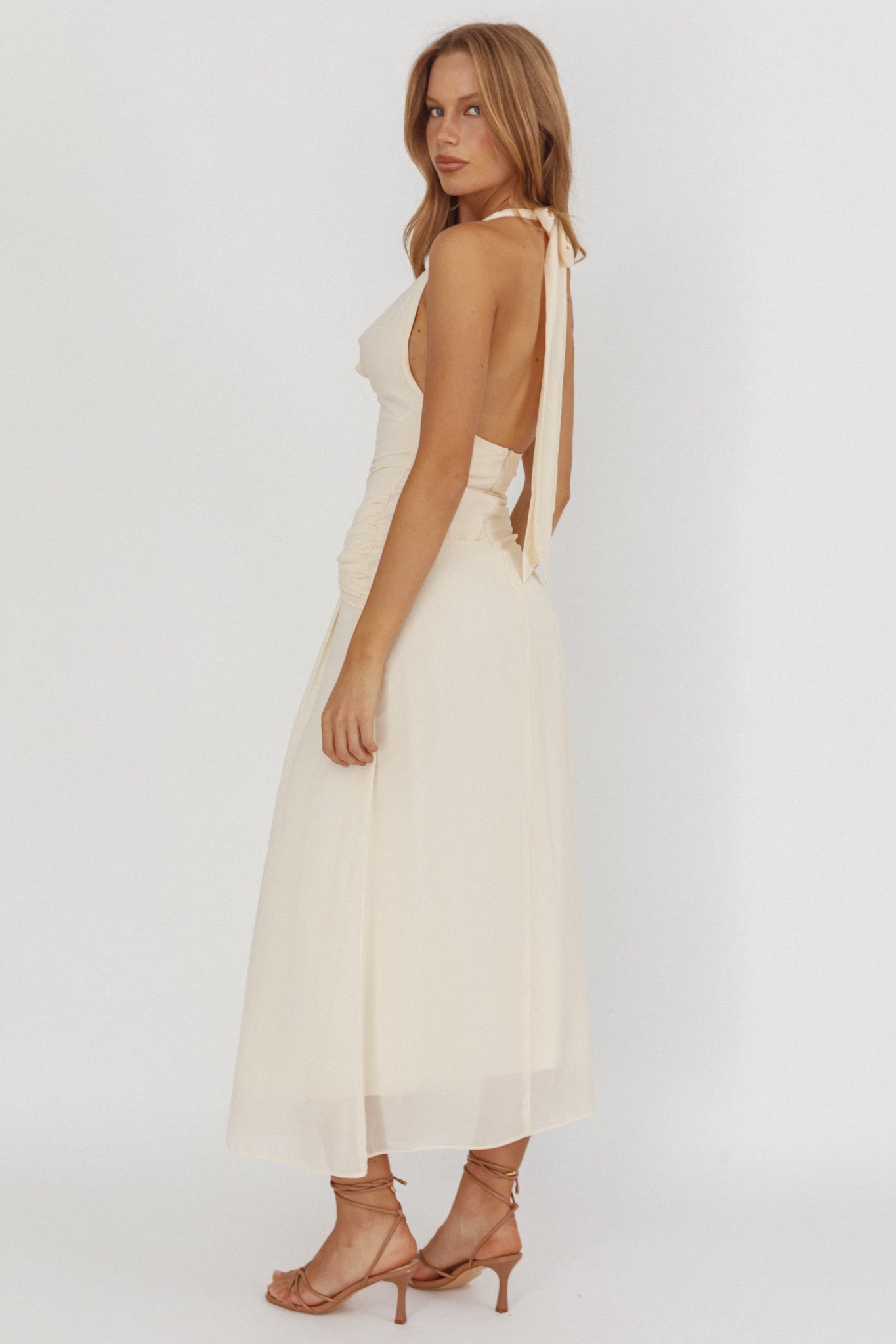 Maretha Cowl Halterneck Maxi Dress Butter by Selfie Leslie