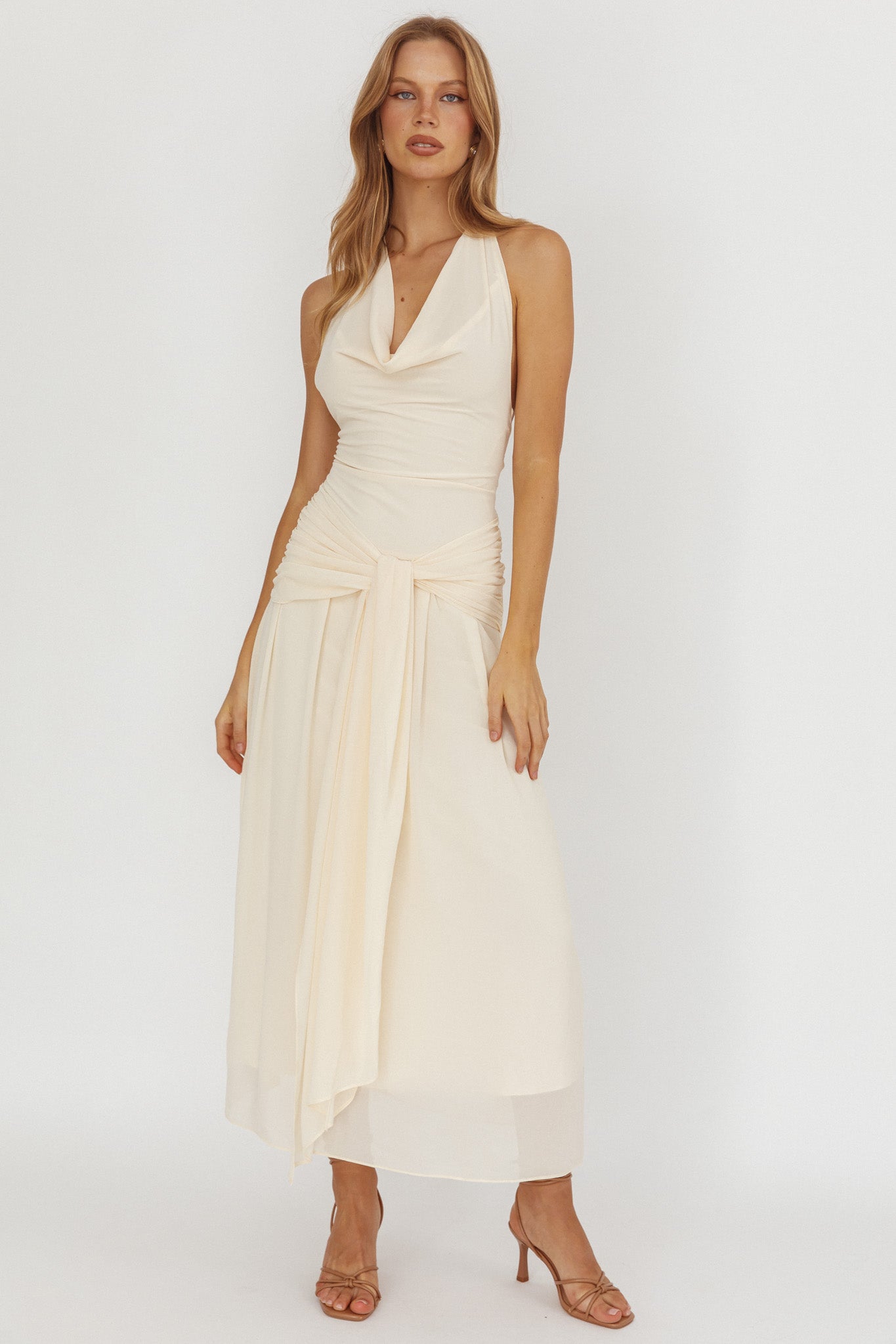 Maretha Cowl Halterneck Maxi Dress Butter by Selfie Leslie