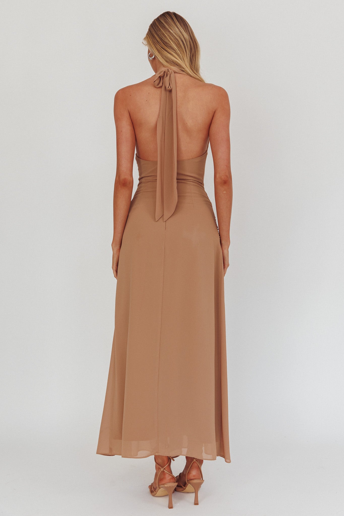 Maretha Cowl Halterneck Maxi Dress Latte by Selfie Leslie