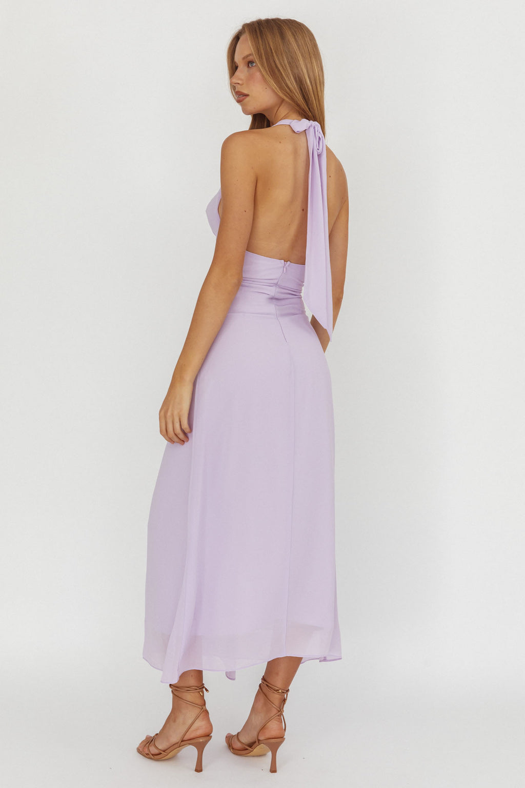 Maretha Cowl Halterneck Maxi Dress Lilac by Selfie Leslie