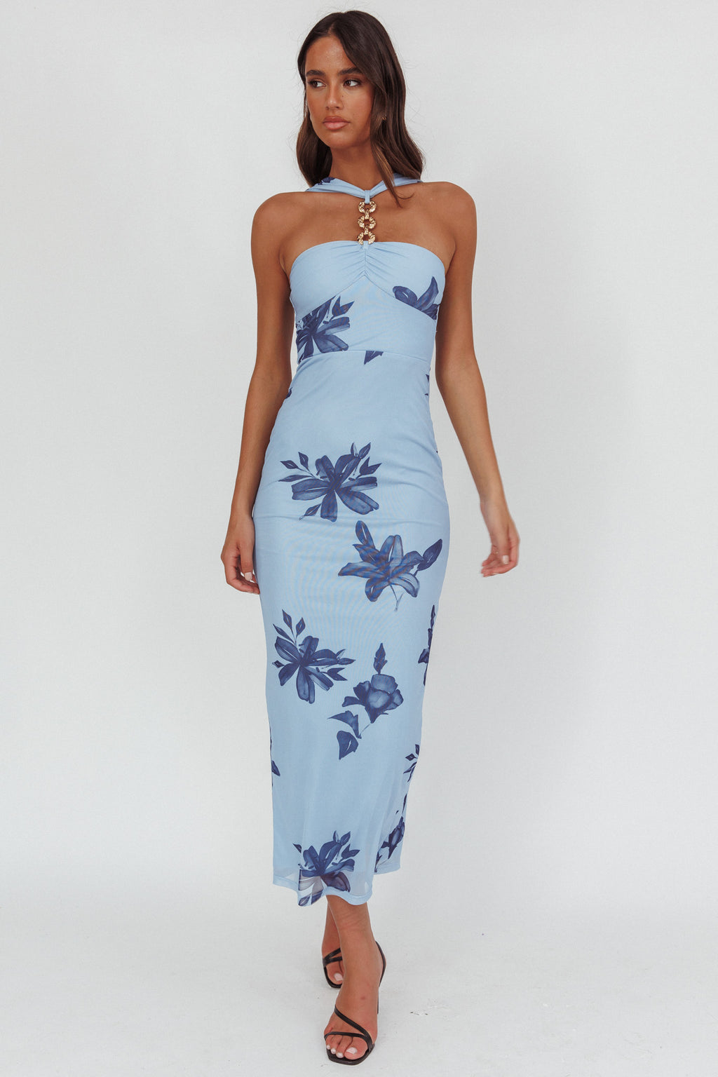 slim fit dress slacks Cotton Annabel Maxi Dress in Marrakesh Blue & Gold – At Last Shop main image 0