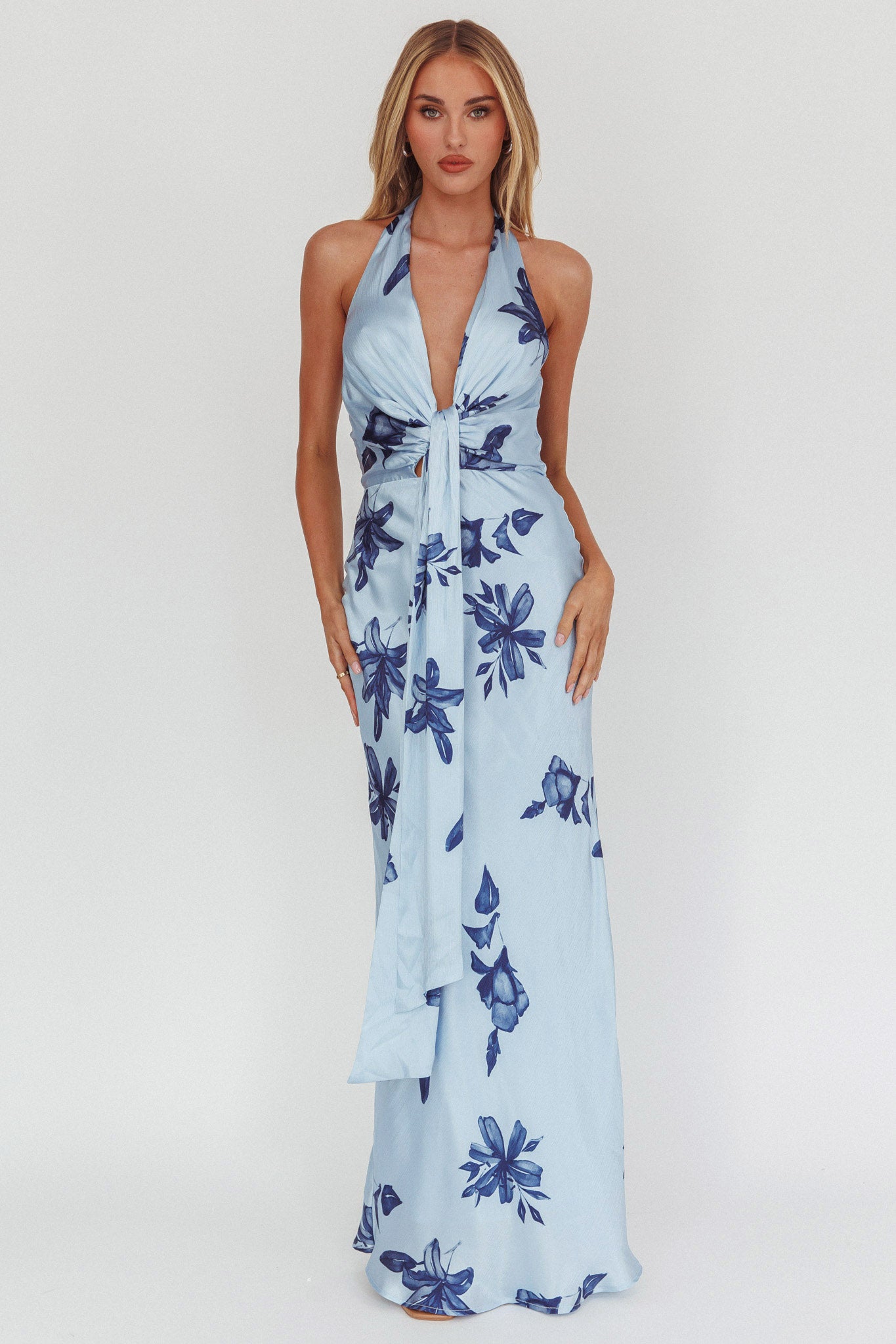 chinese dress ladies Provence Bloom Tiered Maxi Dress Floral Blue