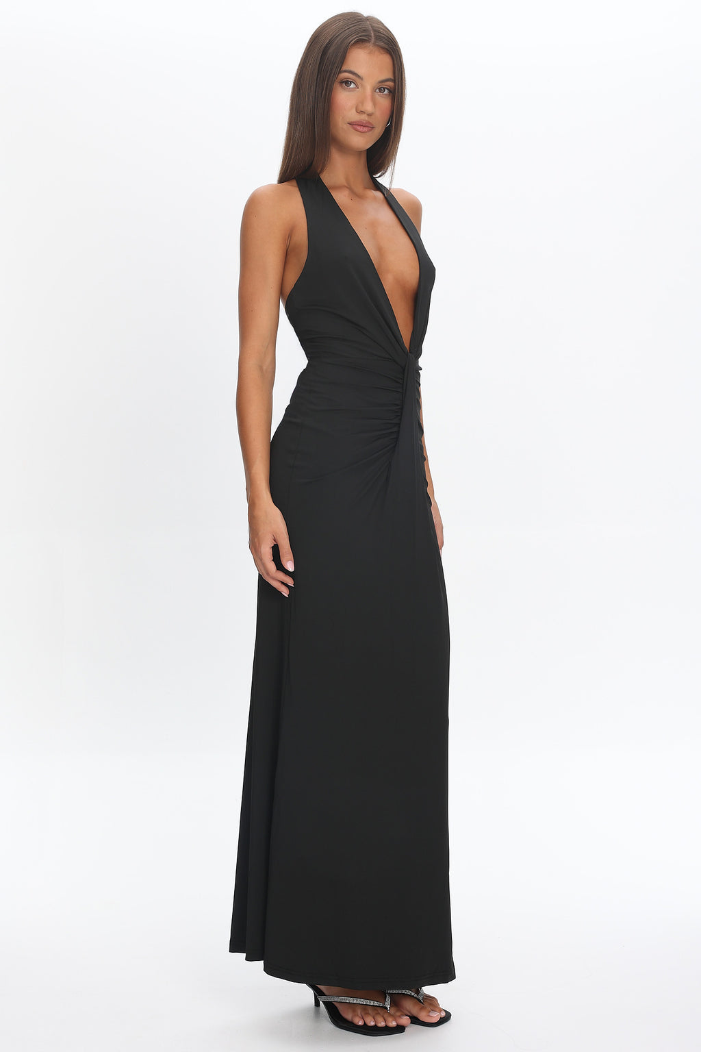 Make Believe Plunging Halterneck Maxi Dress Black by Selfie Leslie
