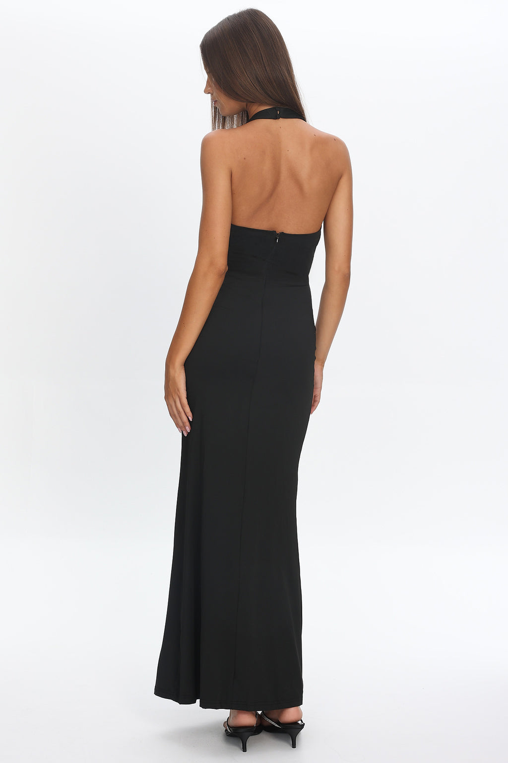 Make Believe Plunging Halterneck Maxi Dress Black by Selfie Leslie