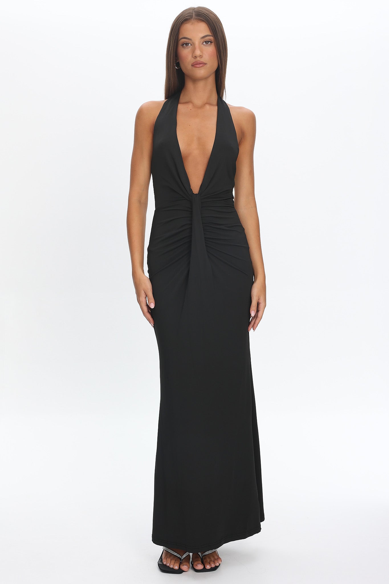 Make Believe Plunging Halterneck Maxi Dress Black by Selfie Leslie
