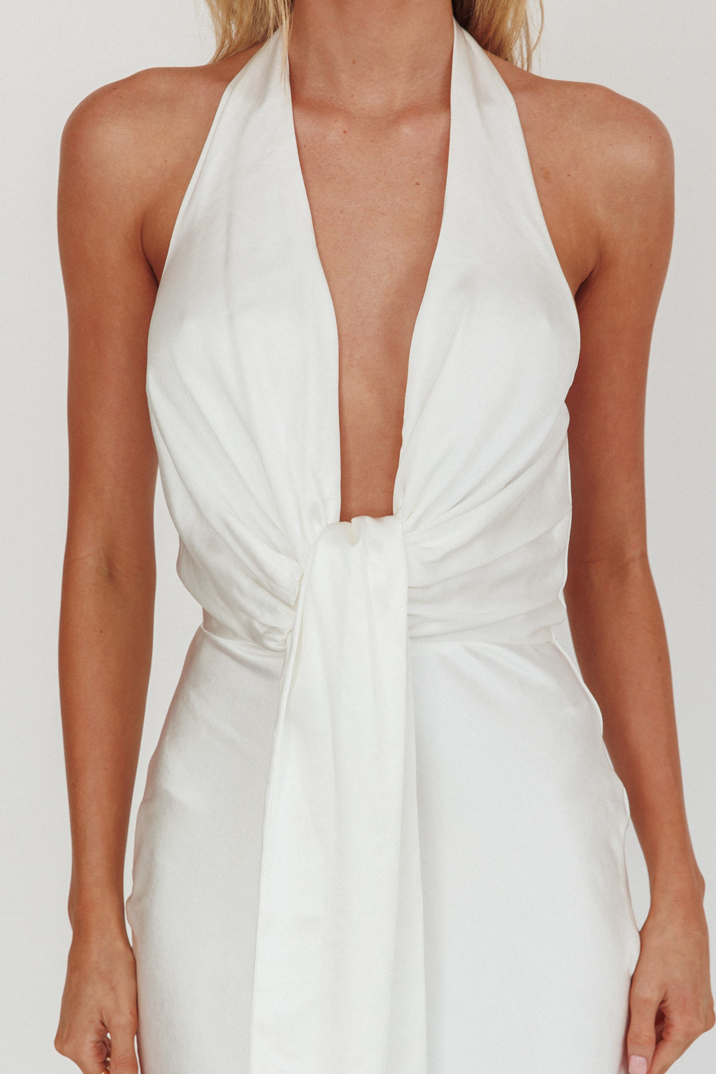 Make Believe Plunging Halterneck Maxi Dress Oyster by Selfie Leslie