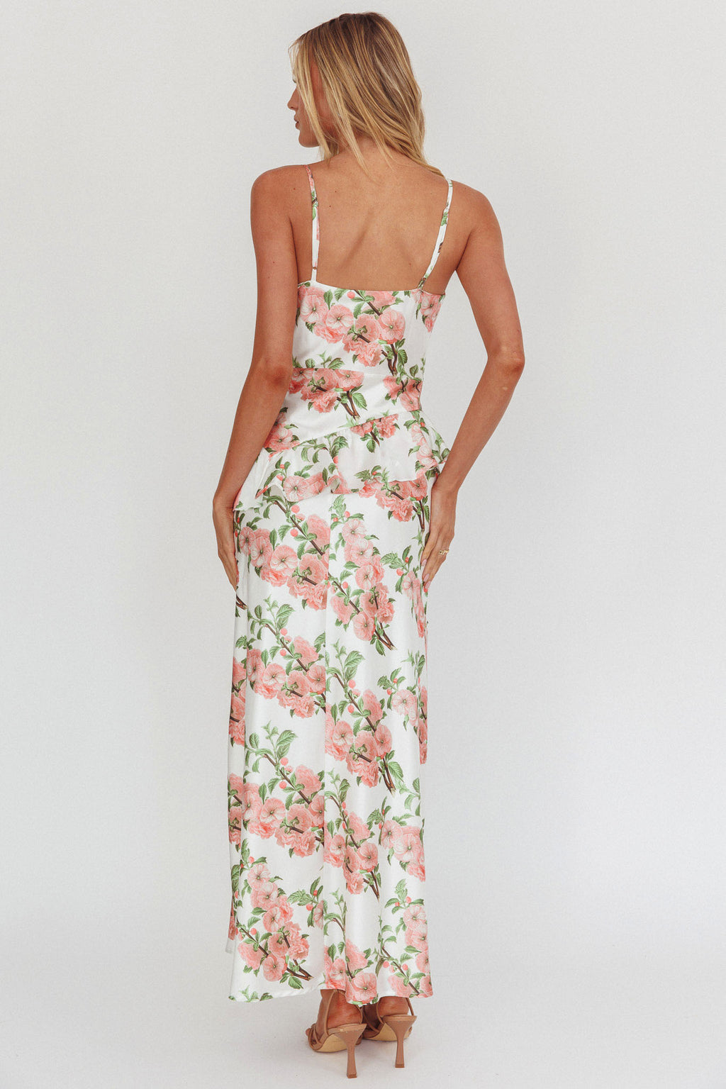 Jerica Ruffle Waist Maxi Dress Floral Blush by Selfie Leslie