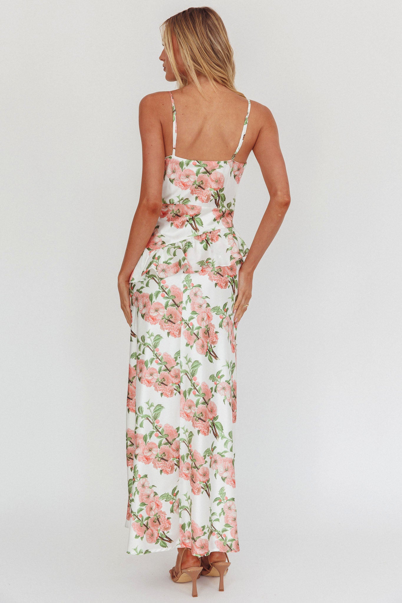 Jerica Ruffle Waist Maxi Dress Floral Blush by Selfie Leslie
