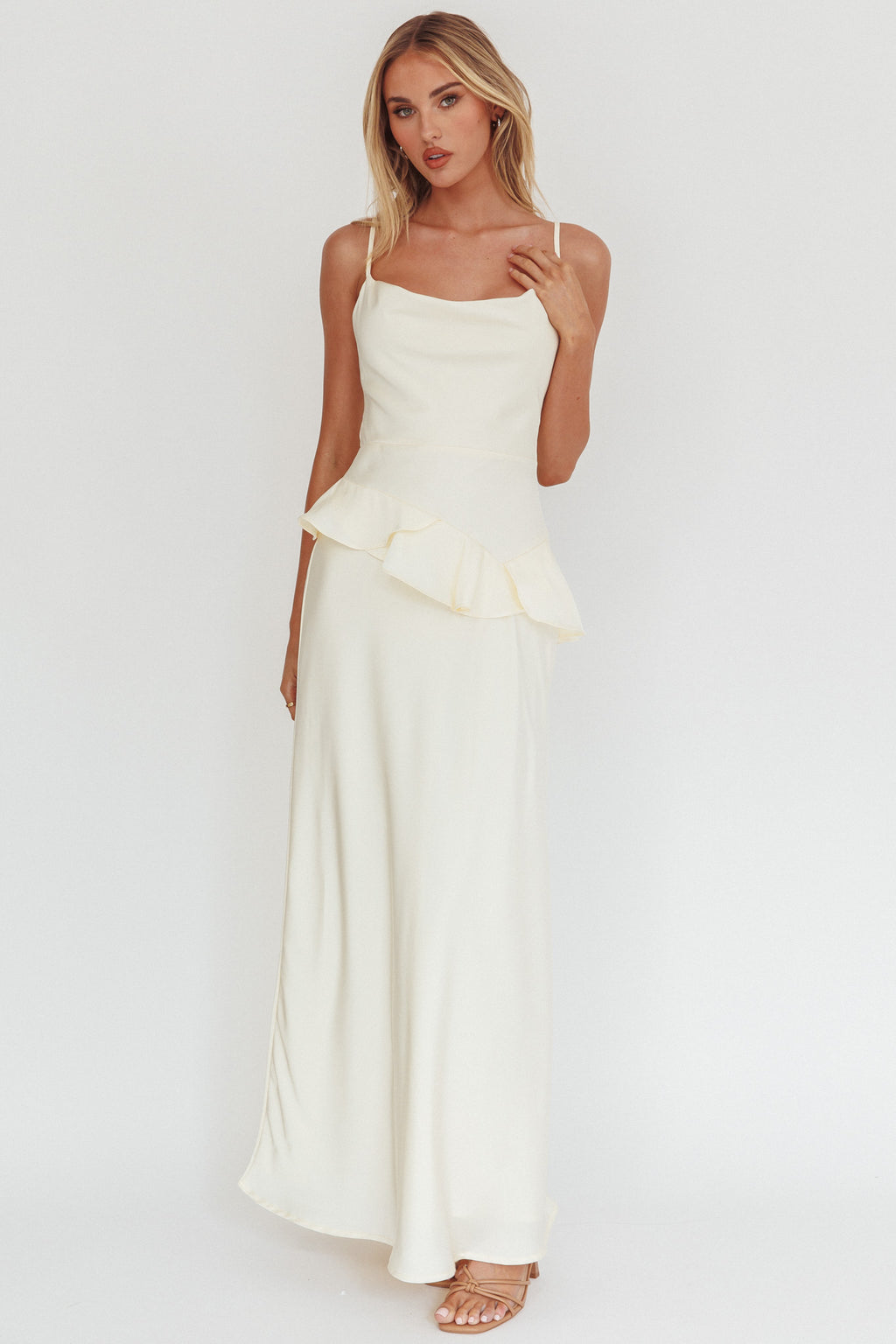 Jerica Ruffle Waist Maxi Dress Butter by Selfie Leslie