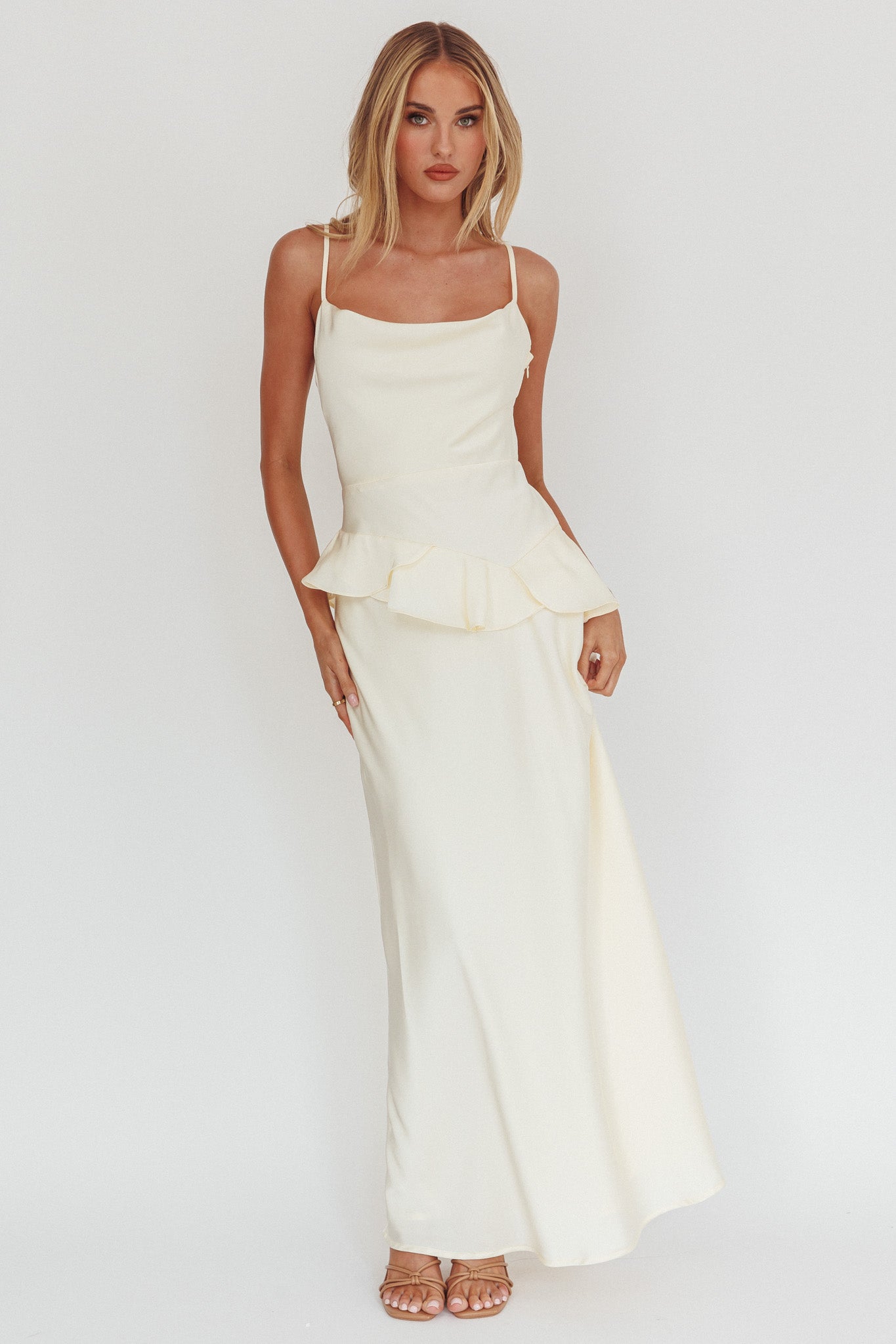 Jerica Ruffle Waist Maxi Dress Butter by Selfie Leslie