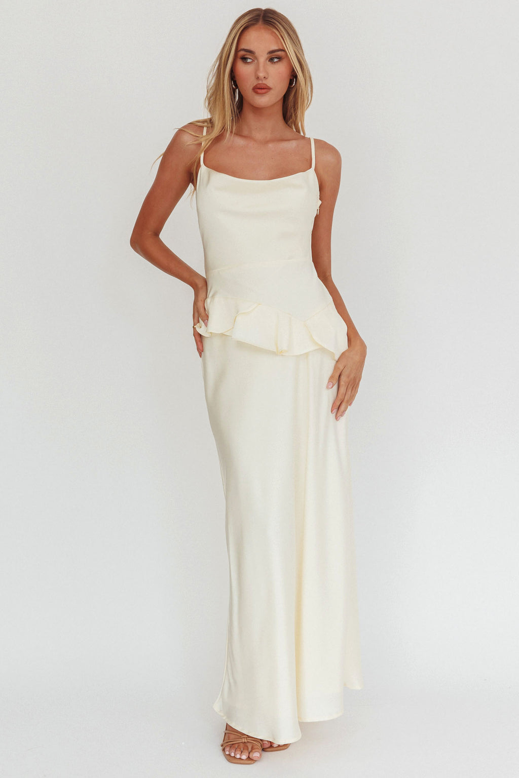 Jerica Ruffle Waist Maxi Dress Butter by Selfie Leslie