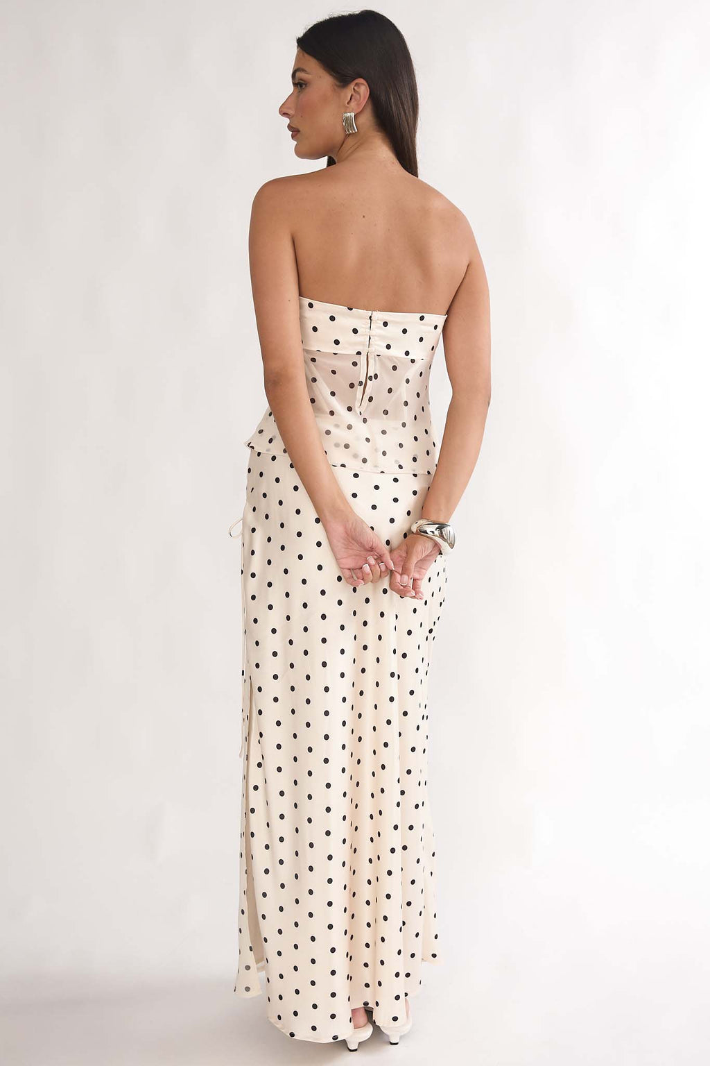 Jerica Wrap Front Maxi Skirt Polka Dot Beige by Selfie Leslie
