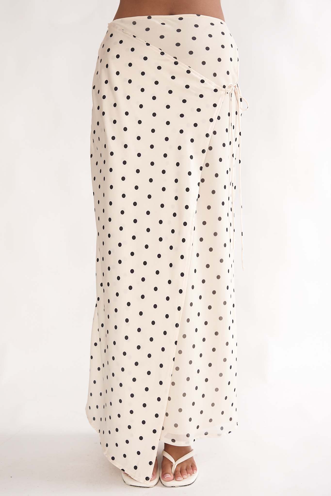 Jerica Wrap Front Maxi Skirt Polka Dot Beige | Selfie Leslie