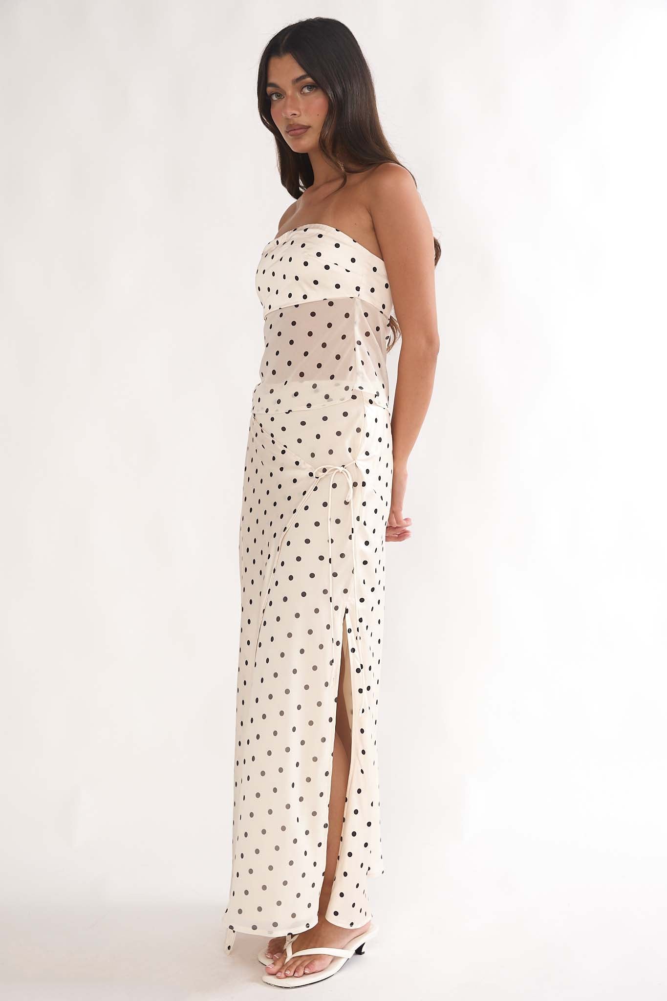 Jerica Wrap Front Maxi Skirt Polka Dot Beige by Selfie Leslie