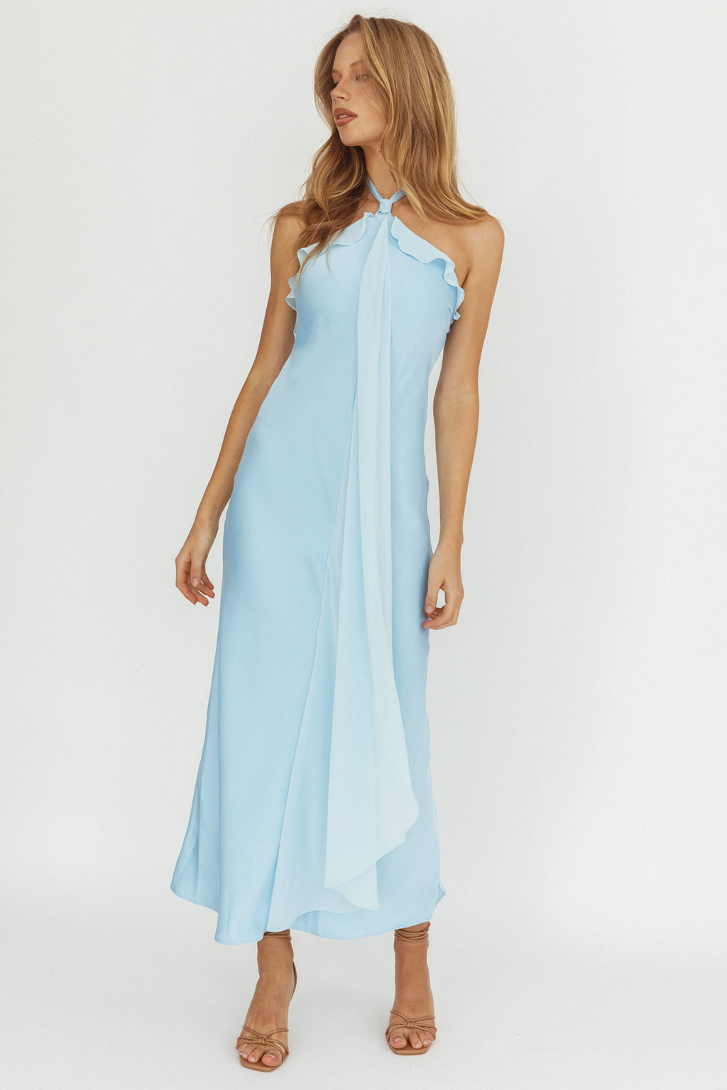 Starlet Halterneck Sash Maxi Dress Baby Blue by Selfie Leslie
