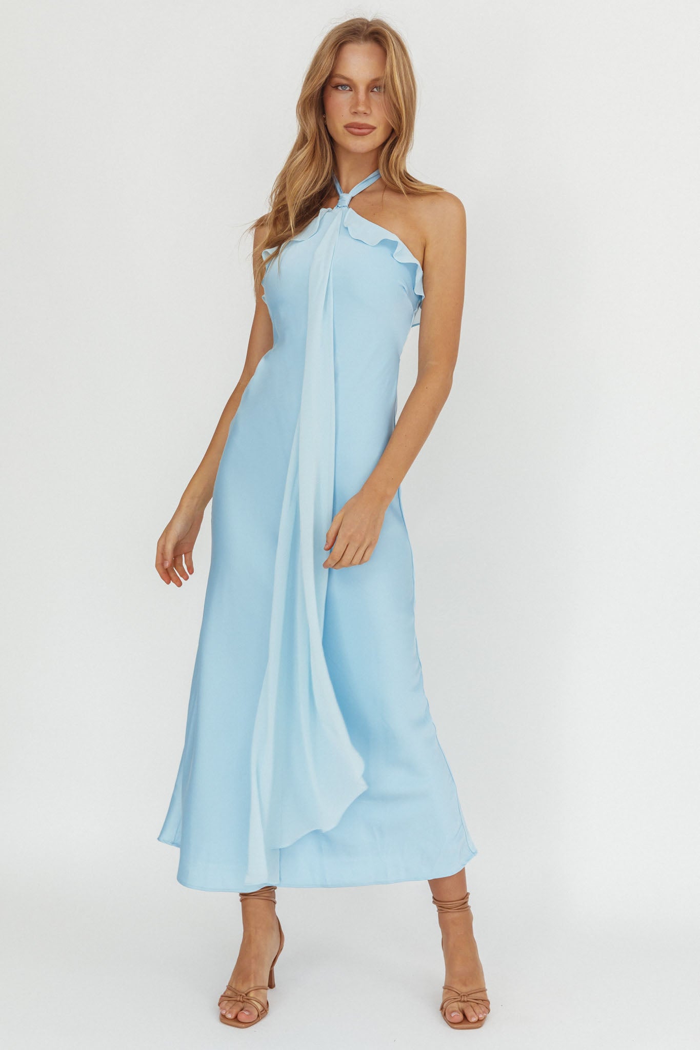 Starlet Halterneck Sash Maxi Dress Baby Blue by Selfie Leslie