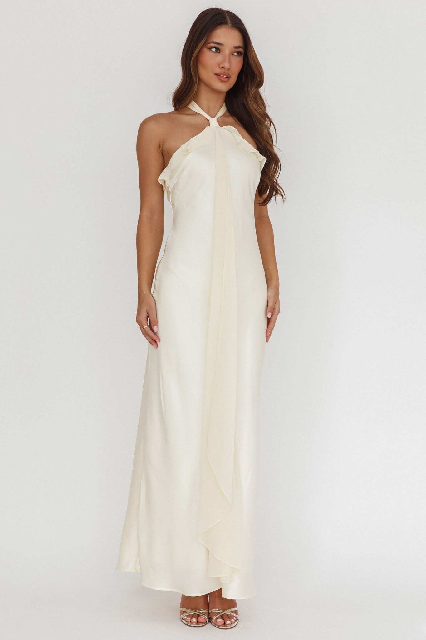 Starlet Halterneck Sash Maxi Dress Butter by Selfie Leslie