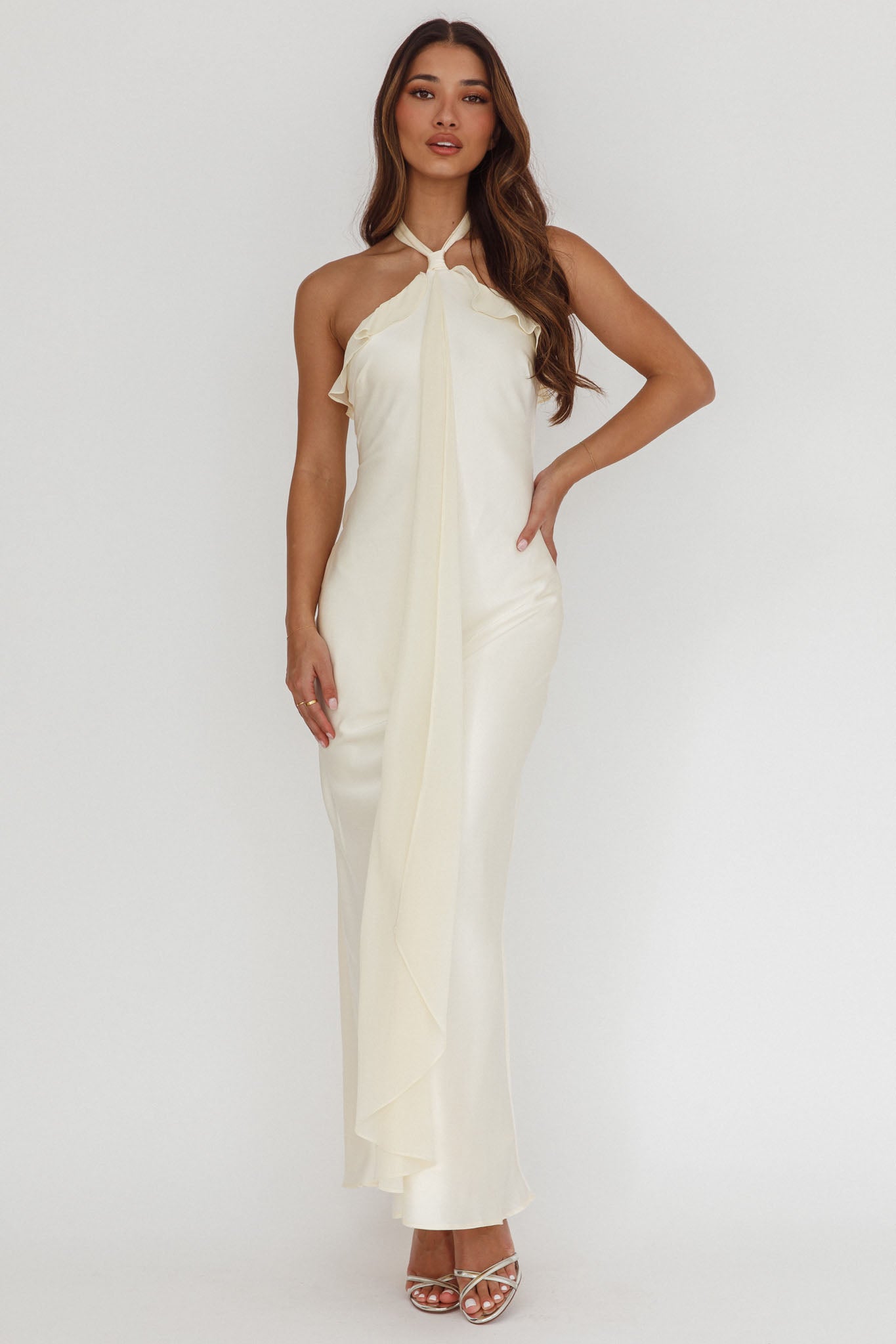 Starlet Halterneck Sash Maxi Dress Butter by Selfie Leslie