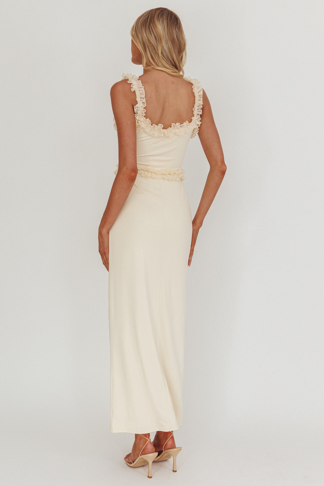 Olivera Lace Frill Trim Maxi Dress Cream - XS Olivera Lace Frill Trim Maxi Dress Cream - XS