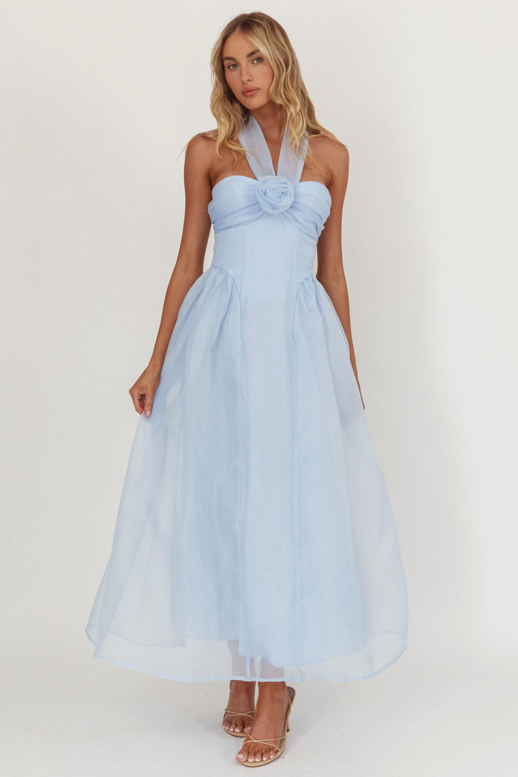 Elvera Rose Bust Halter Midi Dress Blue by Selfie Leslie