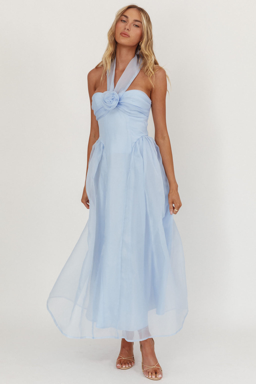 Elvera Rose Bust Halter Midi Dress Blue by Selfie Leslie