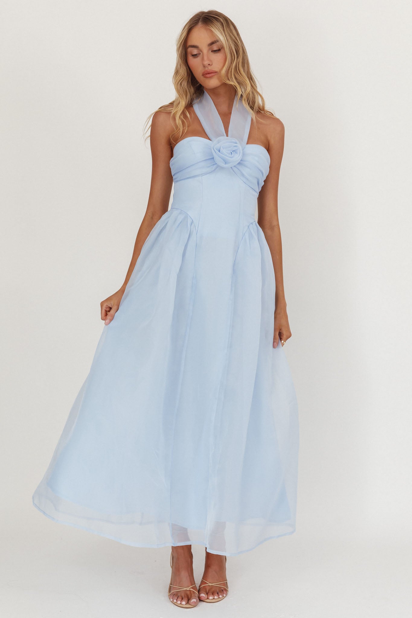 Elvera Rose Bust Halter Midi Dress Blue by Selfie Leslie