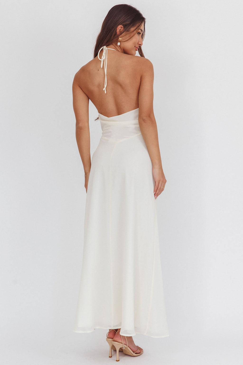 Petronilla Rosette Halterneck Maxi Dress Eggshell by Selfie Leslie