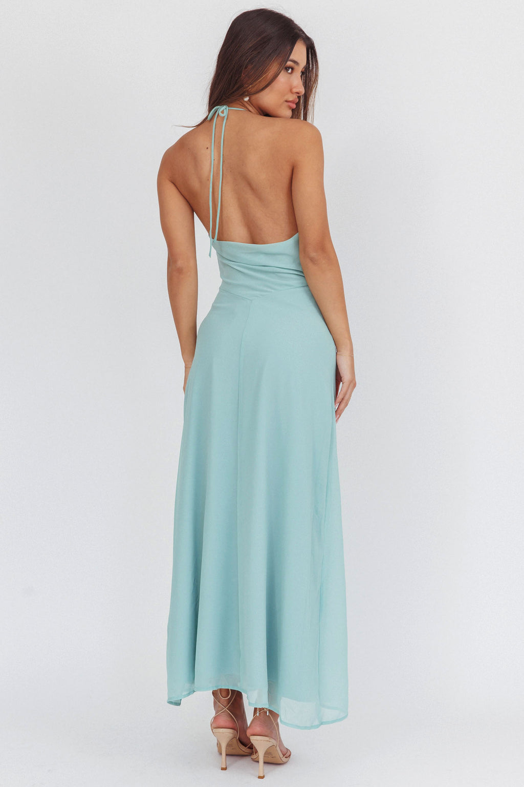 Petronilla Rosette Halterneck Maxi Dress Sage by Selfie Leslie