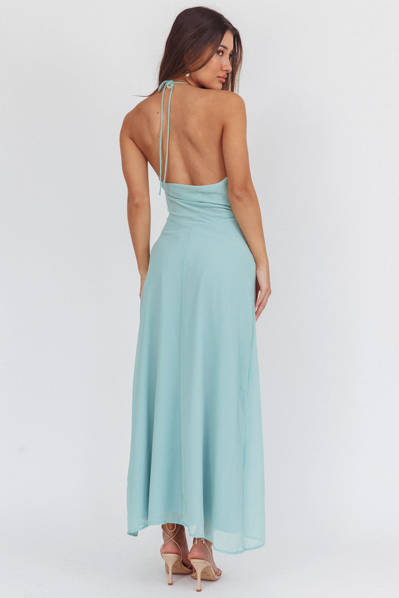 Petronilla Rosette Halterneck Maxi Dress Sage by Selfie Leslie