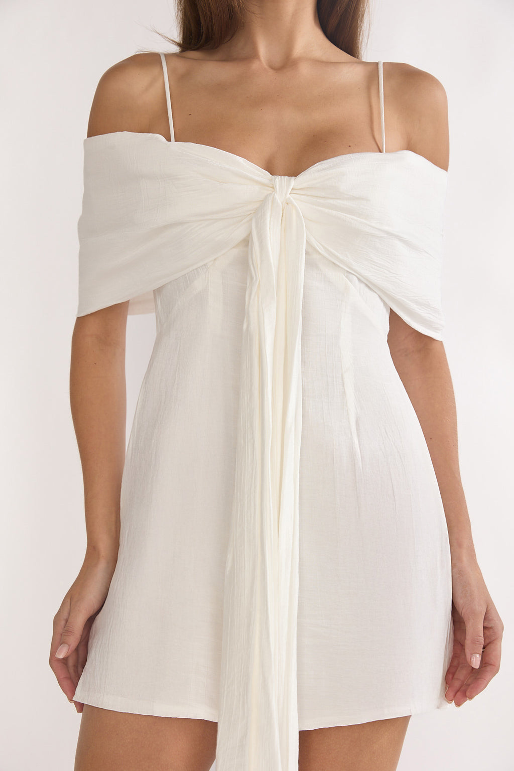 Lillibet Bow Tied Bust Mini Dress White by Selfie Leslie