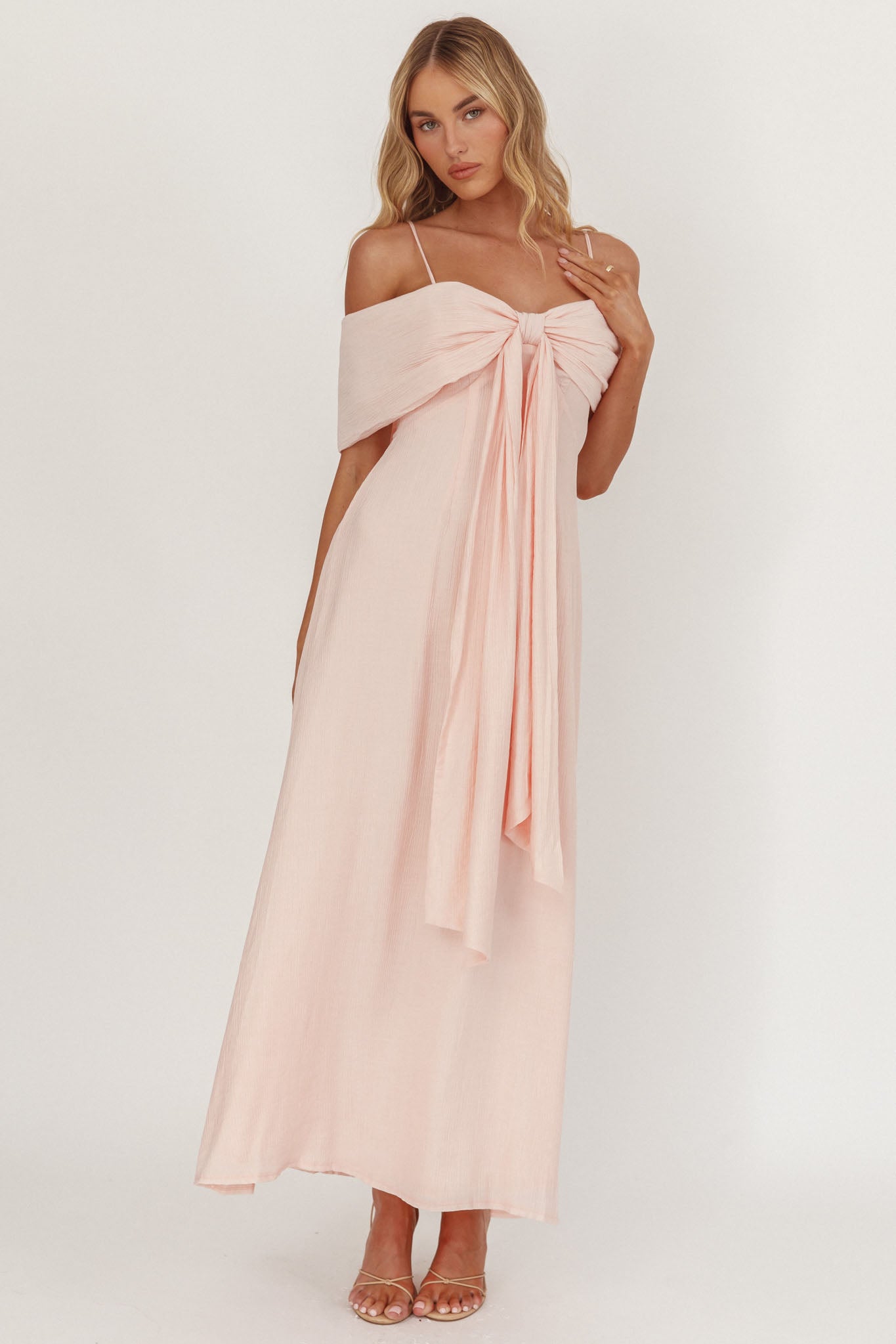 Lillibet Bow Tied Bust Midi Dress Pink by Selfie Leslie