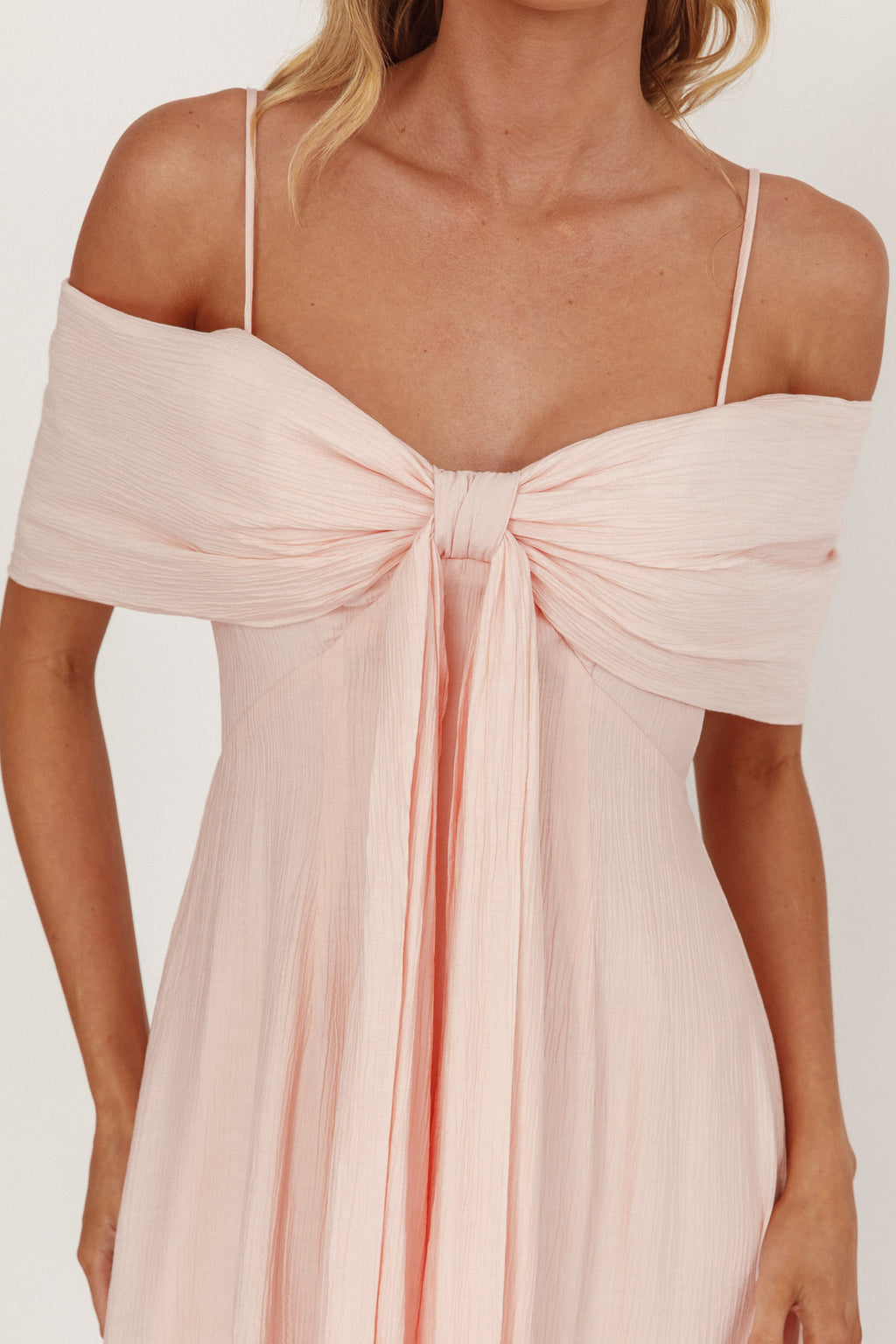 Lillibet Bow Tied Bust Midi Dress Pink by Selfie Leslie