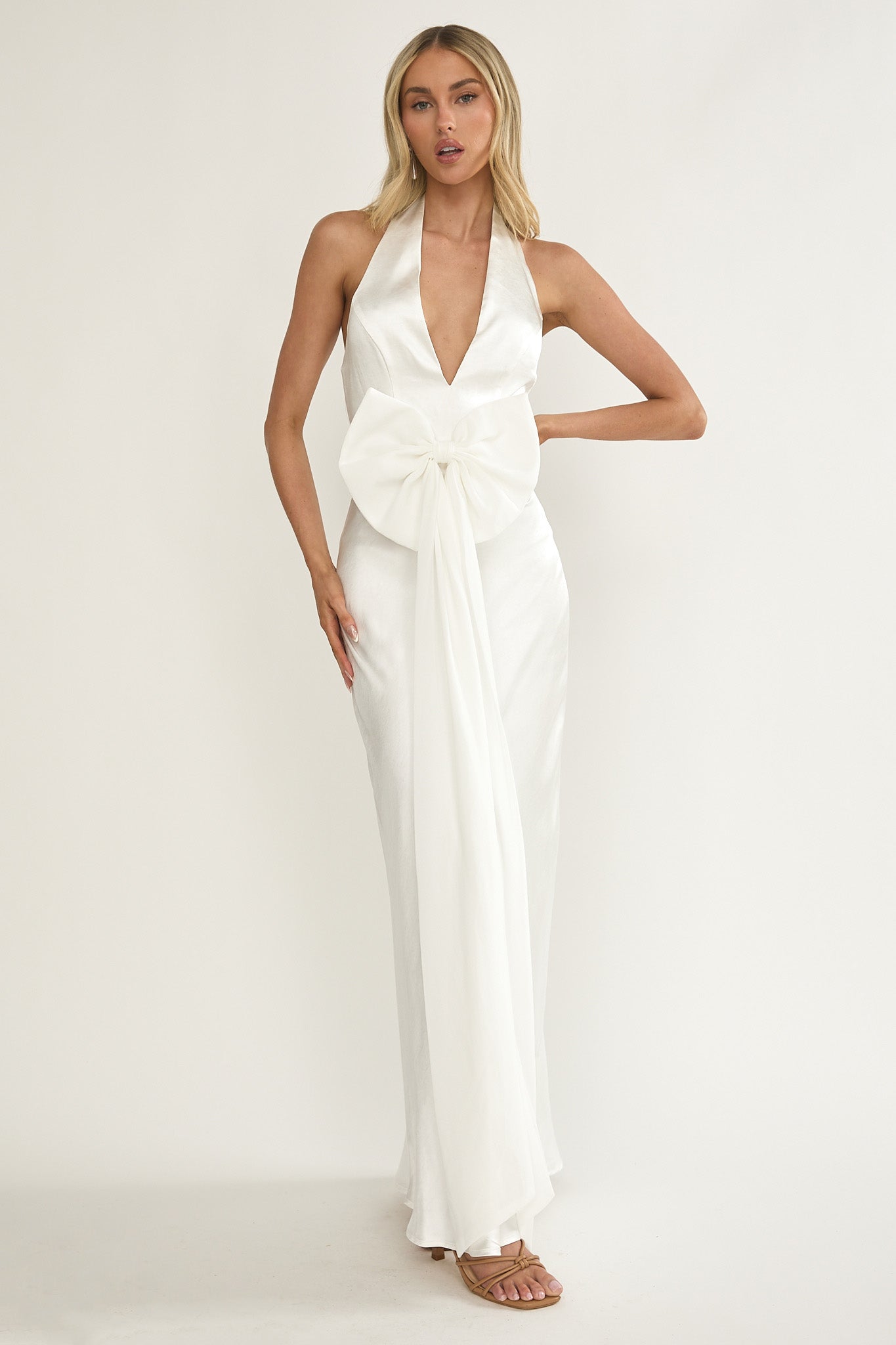 Ophelina Oversized Bow Halter Dress White by Selfie Leslie