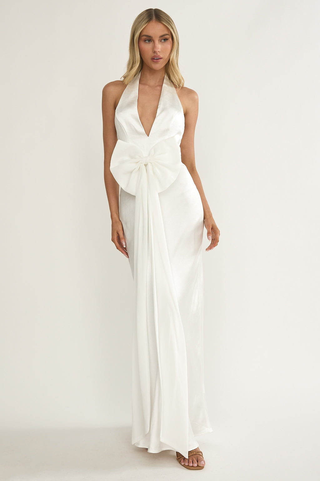 Ophelina Oversized Bow Halter Dress White by Selfie Leslie
