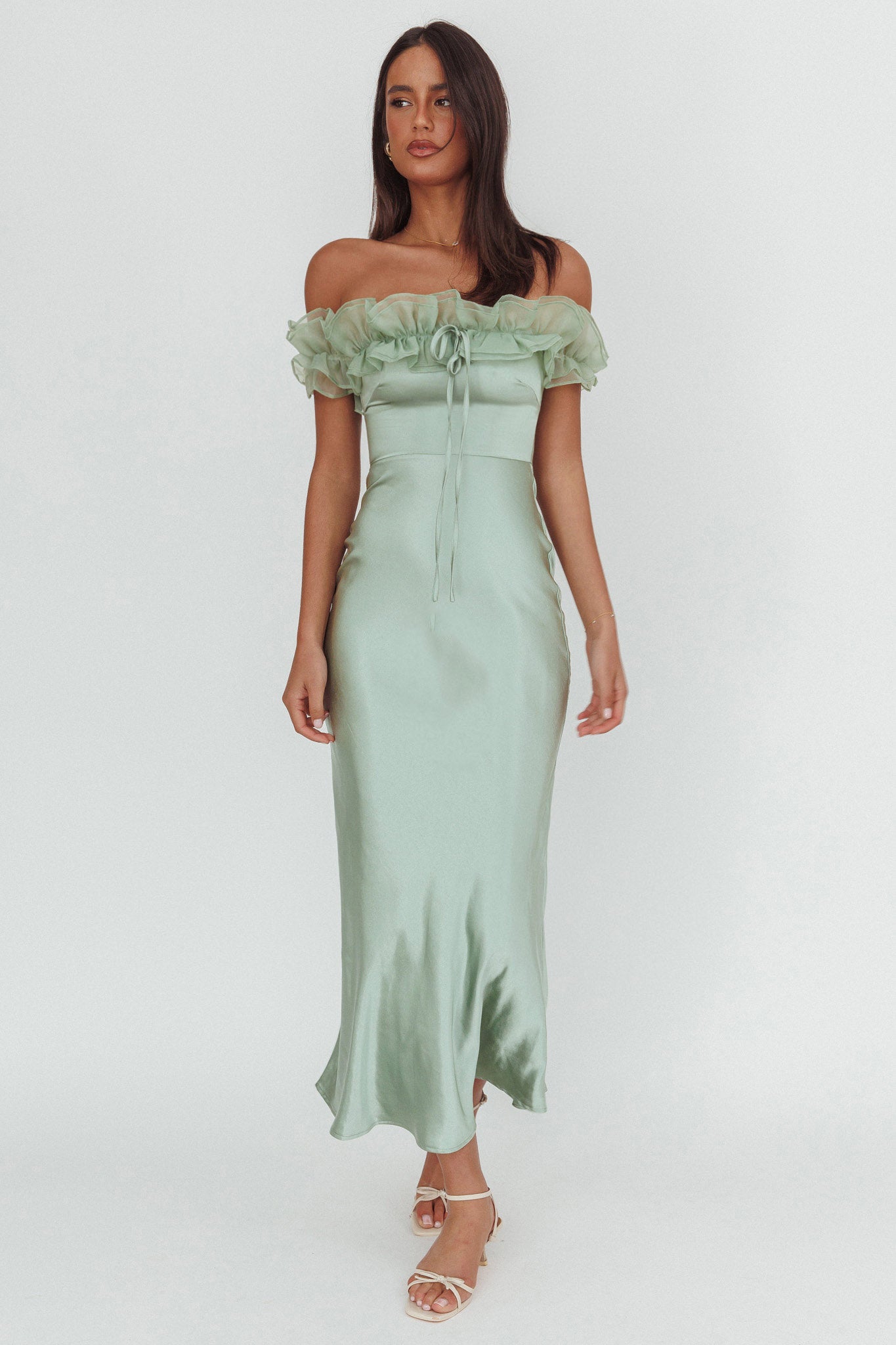 Summerfield Off-Shoulder Maxi Dress Pistachio by Selfie Leslie