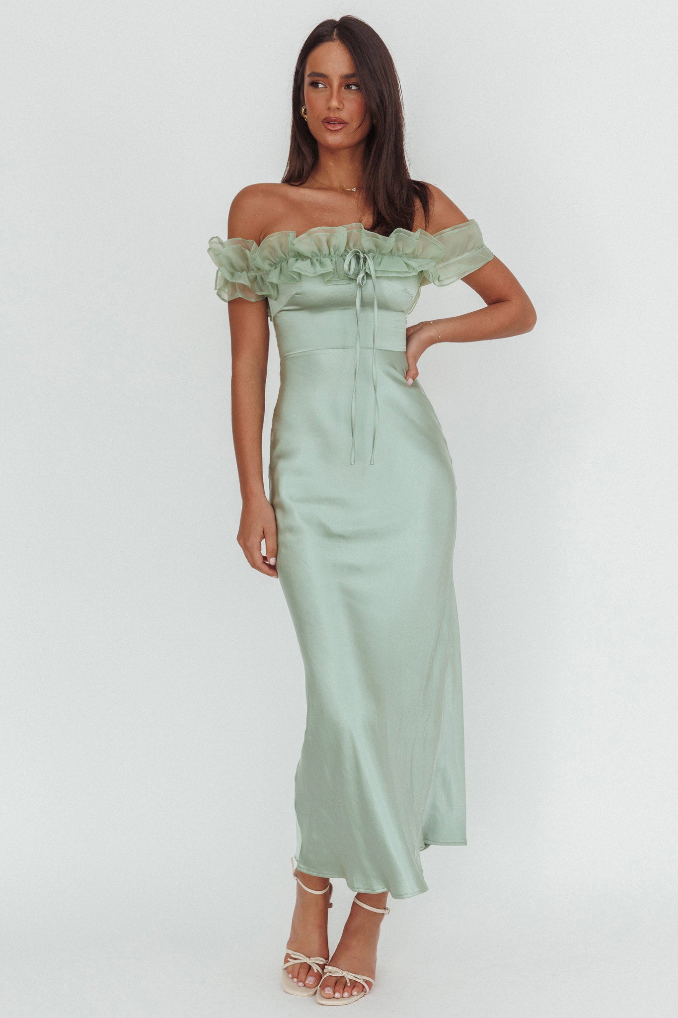 Summerfield Off-Shoulder Maxi Dress Pistachio by Selfie Leslie