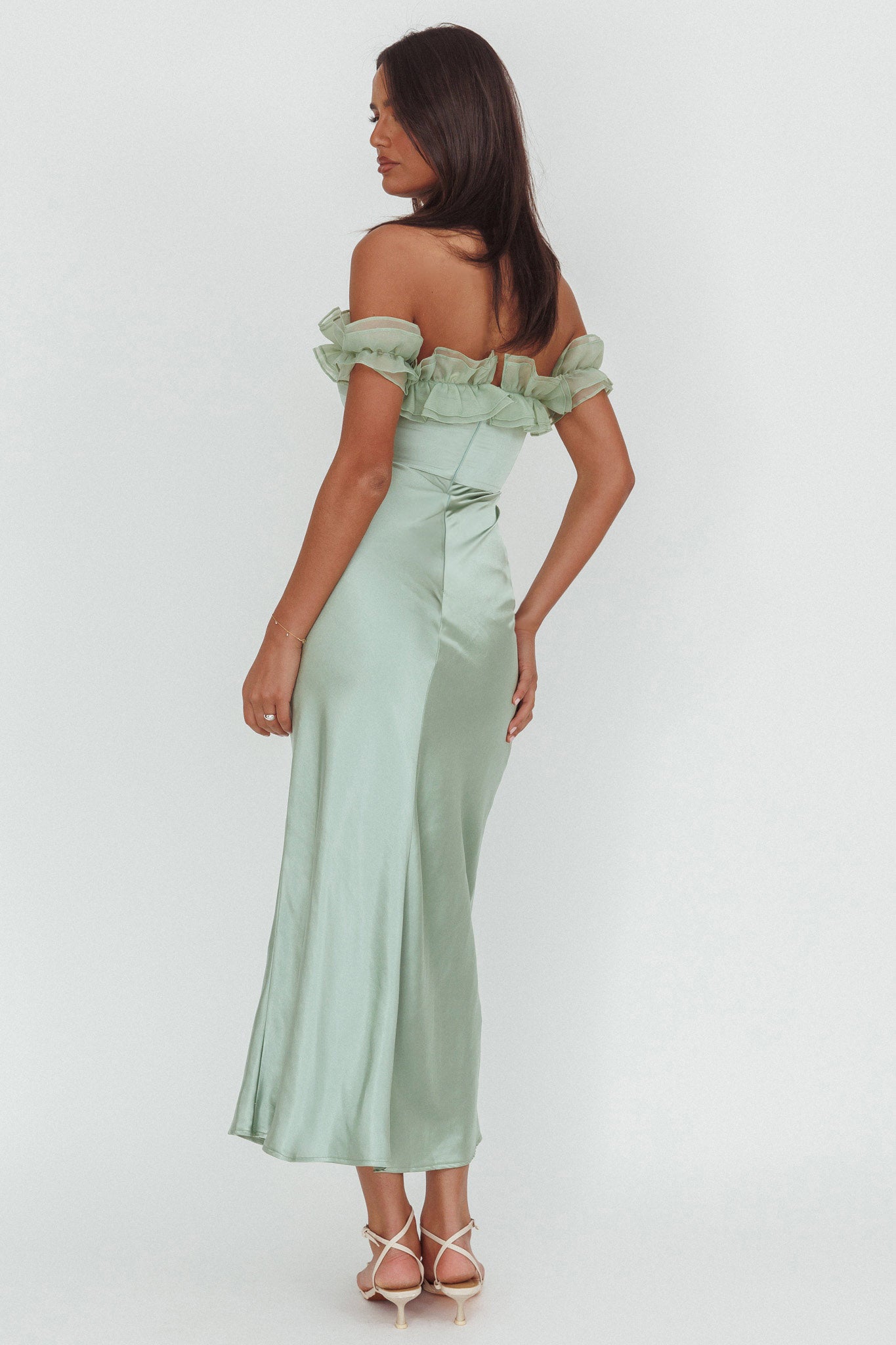 Summerfield Off-Shoulder Maxi Dress Pistachio by Selfie Leslie