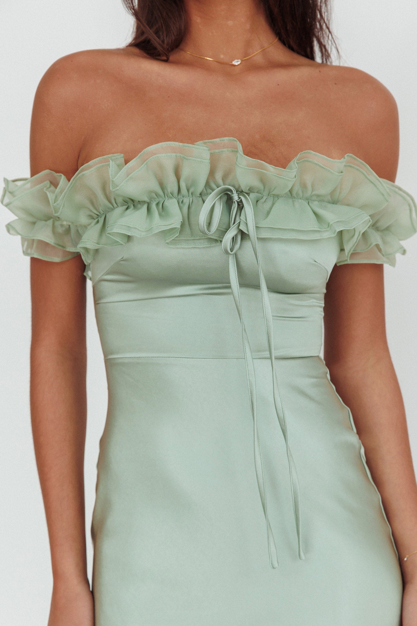 Summerfield Off-Shoulder Maxi Dress Pistachio by Selfie Leslie