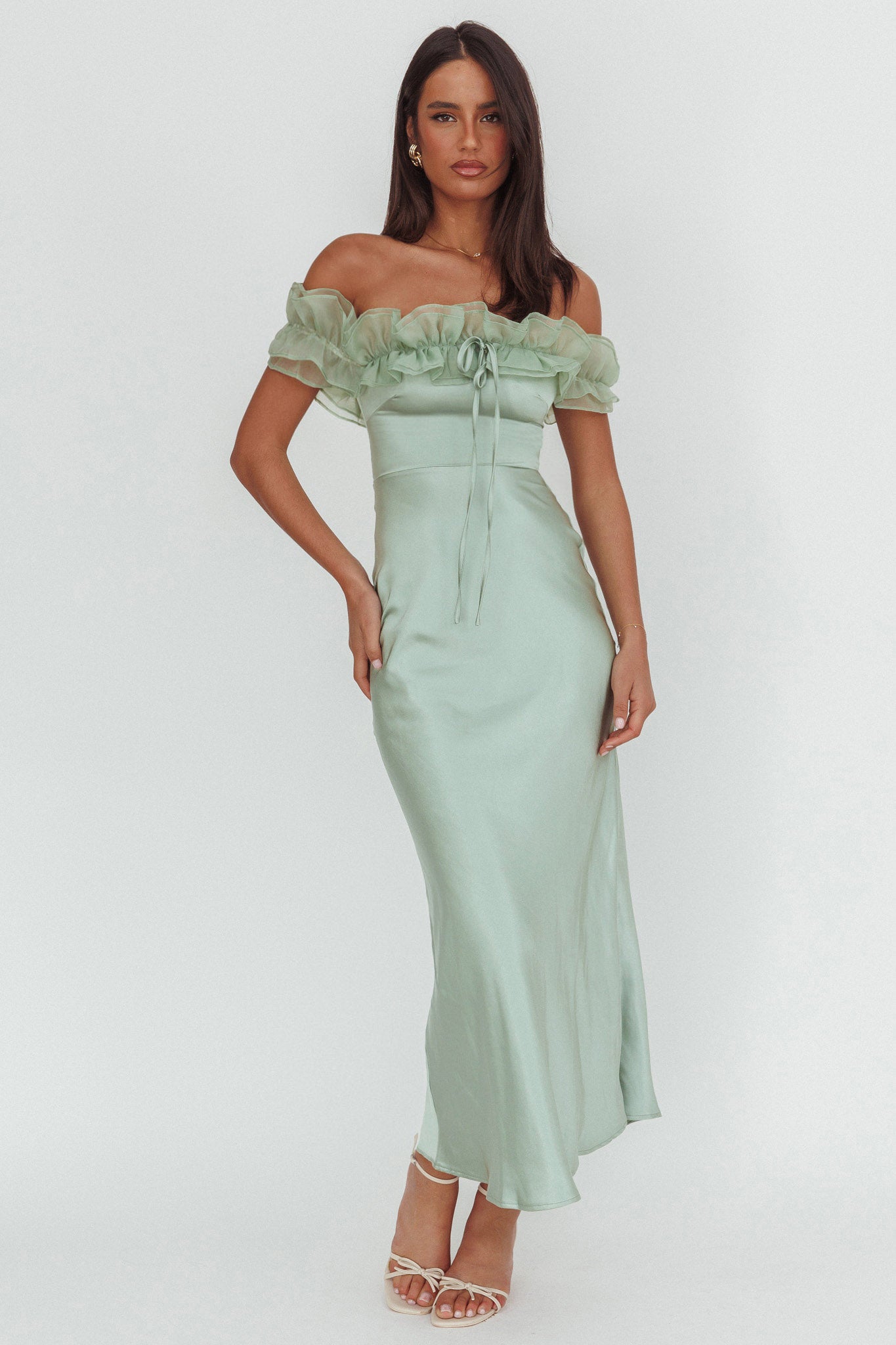 Summerfield Off-Shoulder Maxi Dress Pistachio by Selfie Leslie