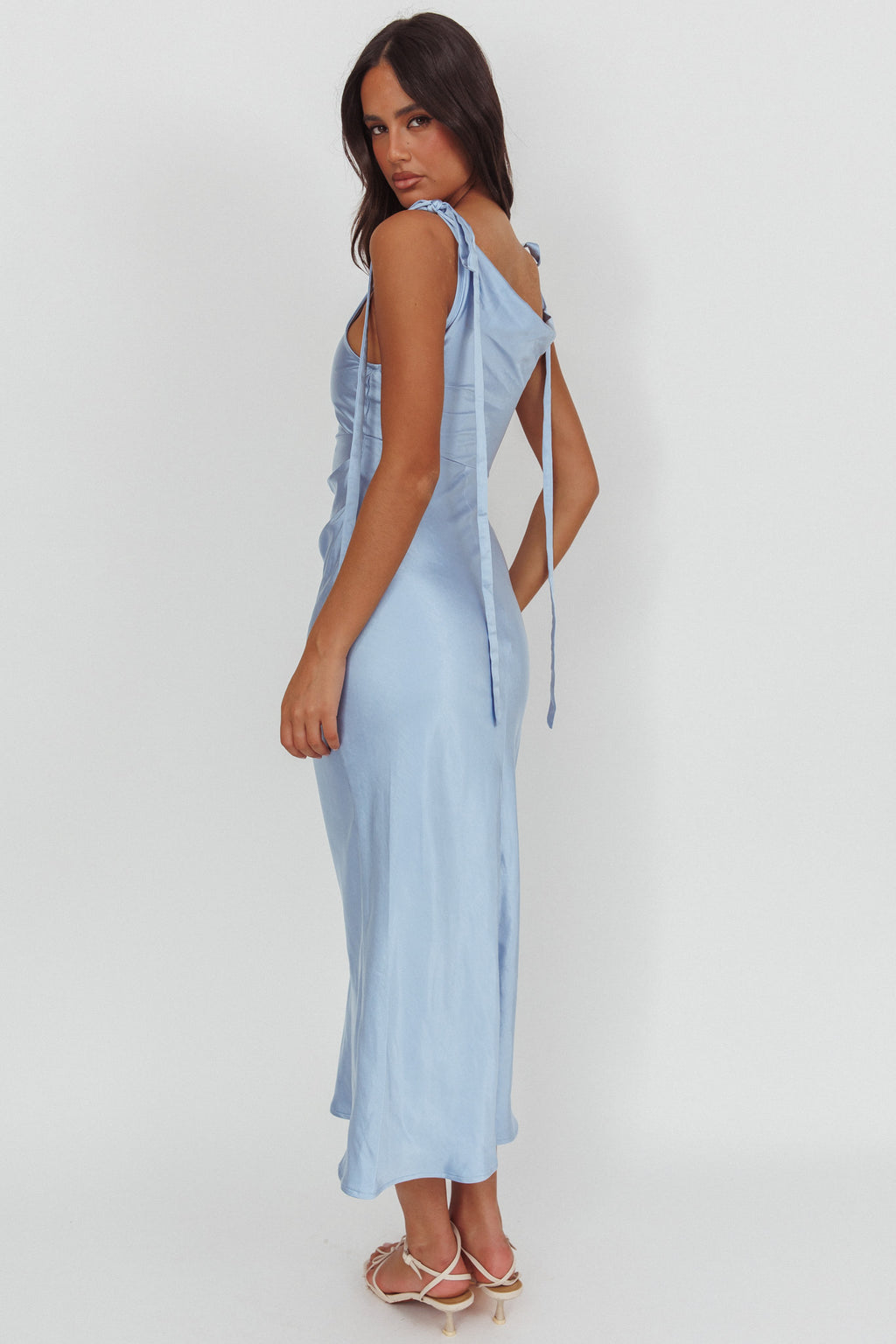 Glory Day Tied Shoulder Cowl Maxi Dress Ice Blue by Selfie Leslie