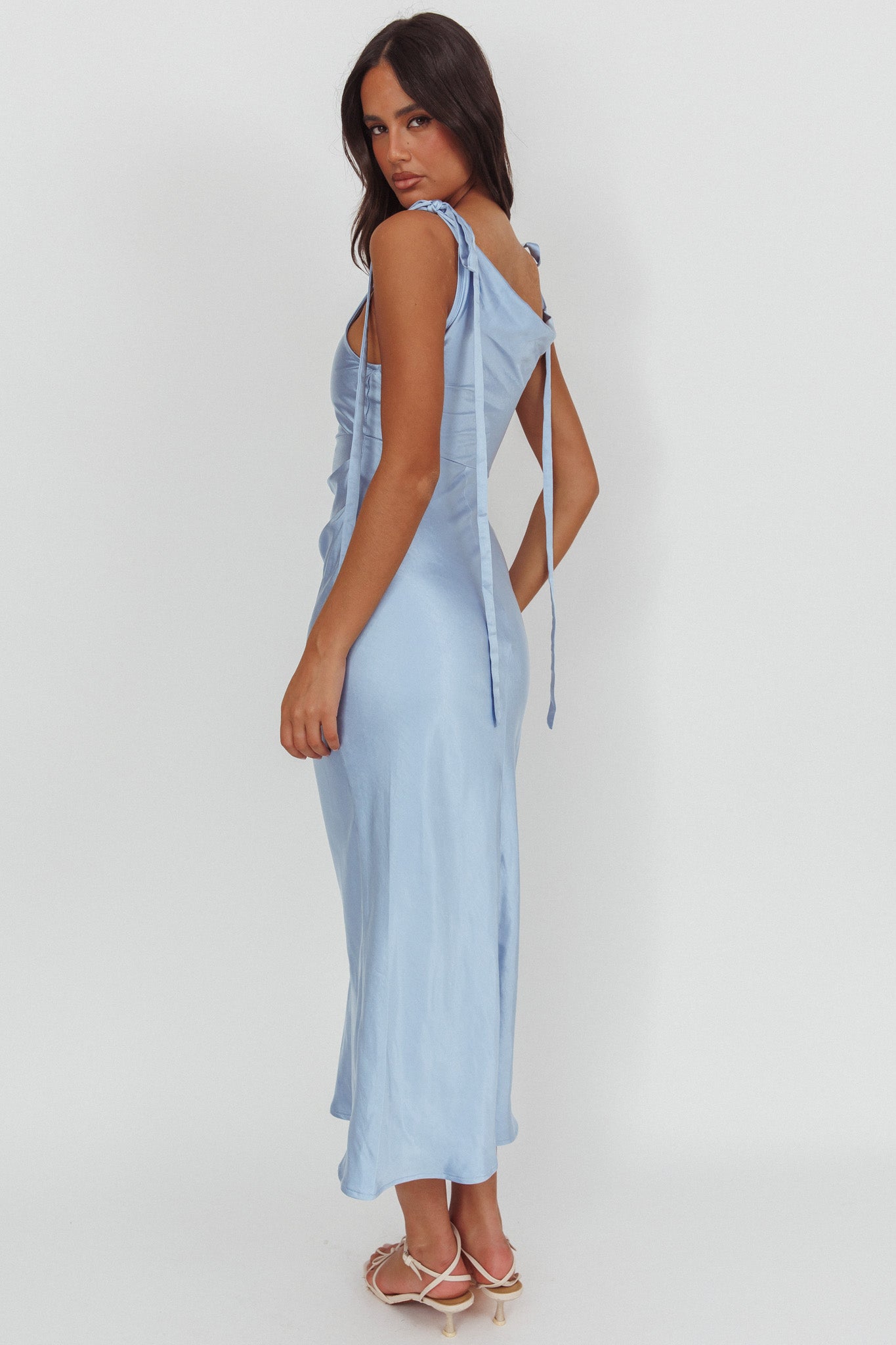 Glory Day Tied Shoulder Cowl Maxi Dress Ice Blue by Selfie Leslie