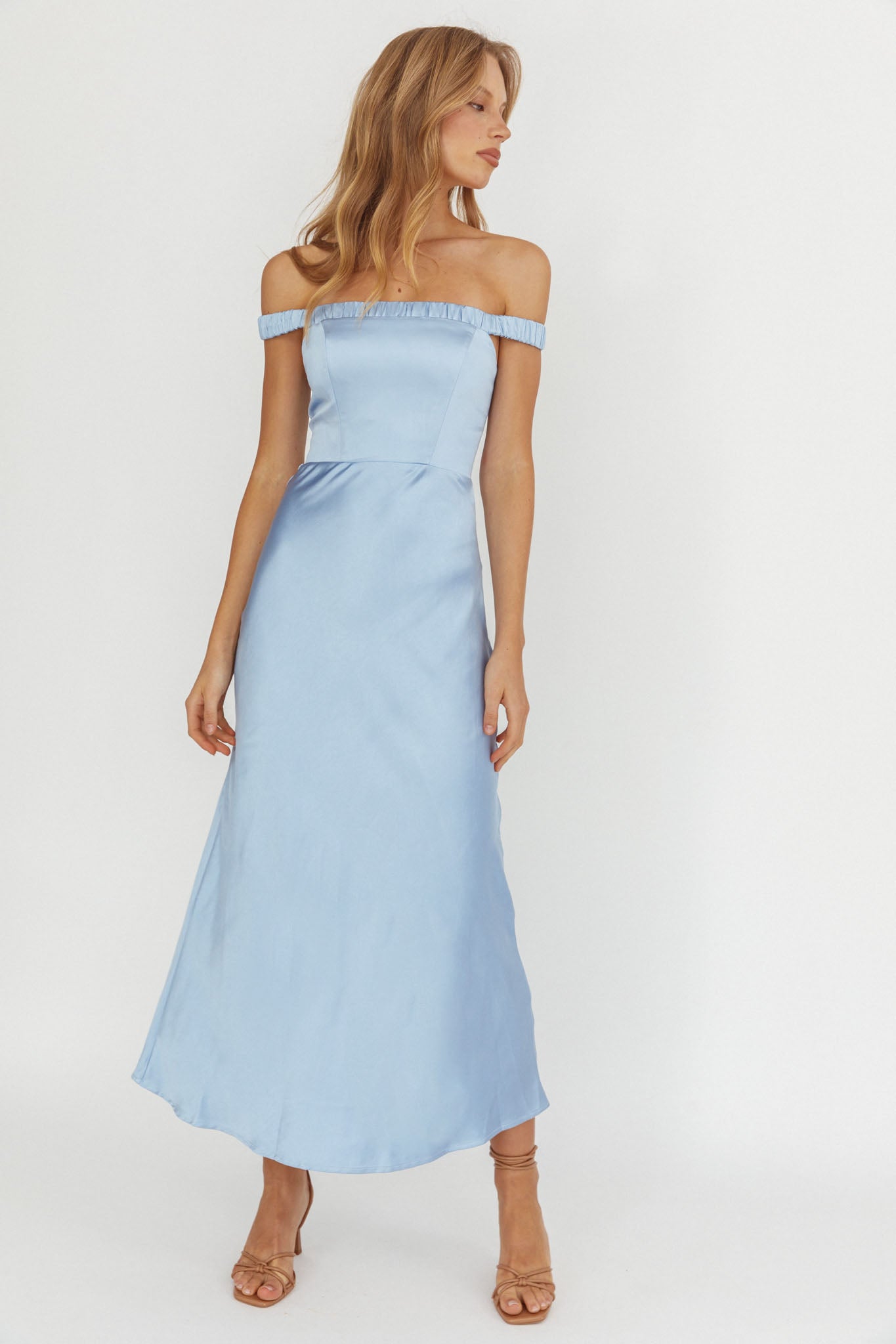 Cari Off-Shoulder Strap Maxi Dress Ice Blue by Selfie Leslie
