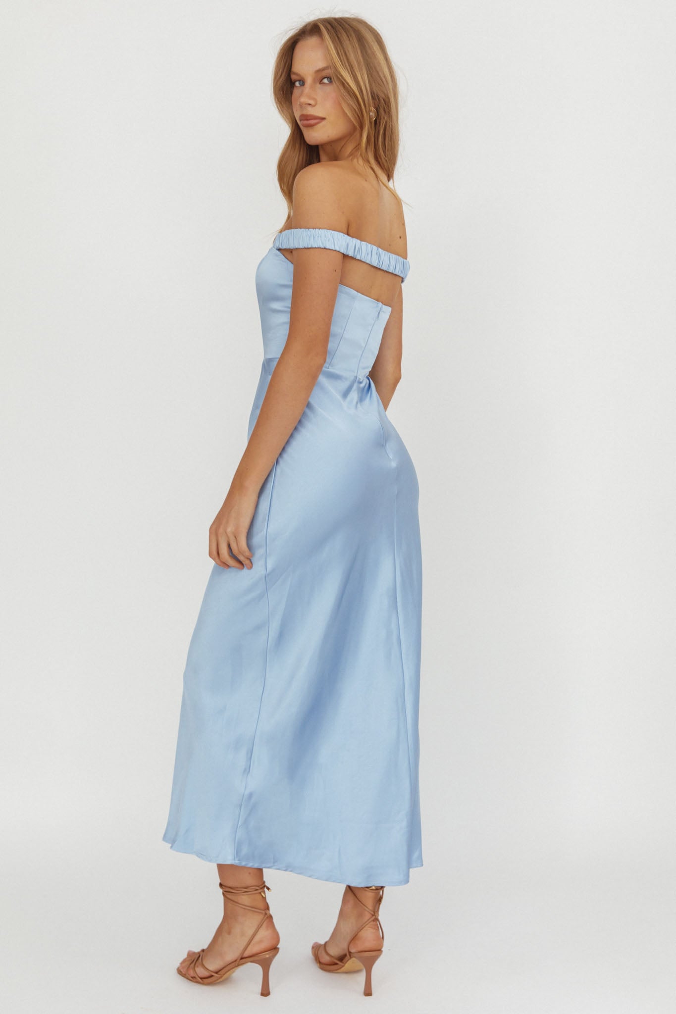 Cari Off-Shoulder Strap Maxi Dress Ice Blue by Selfie Leslie