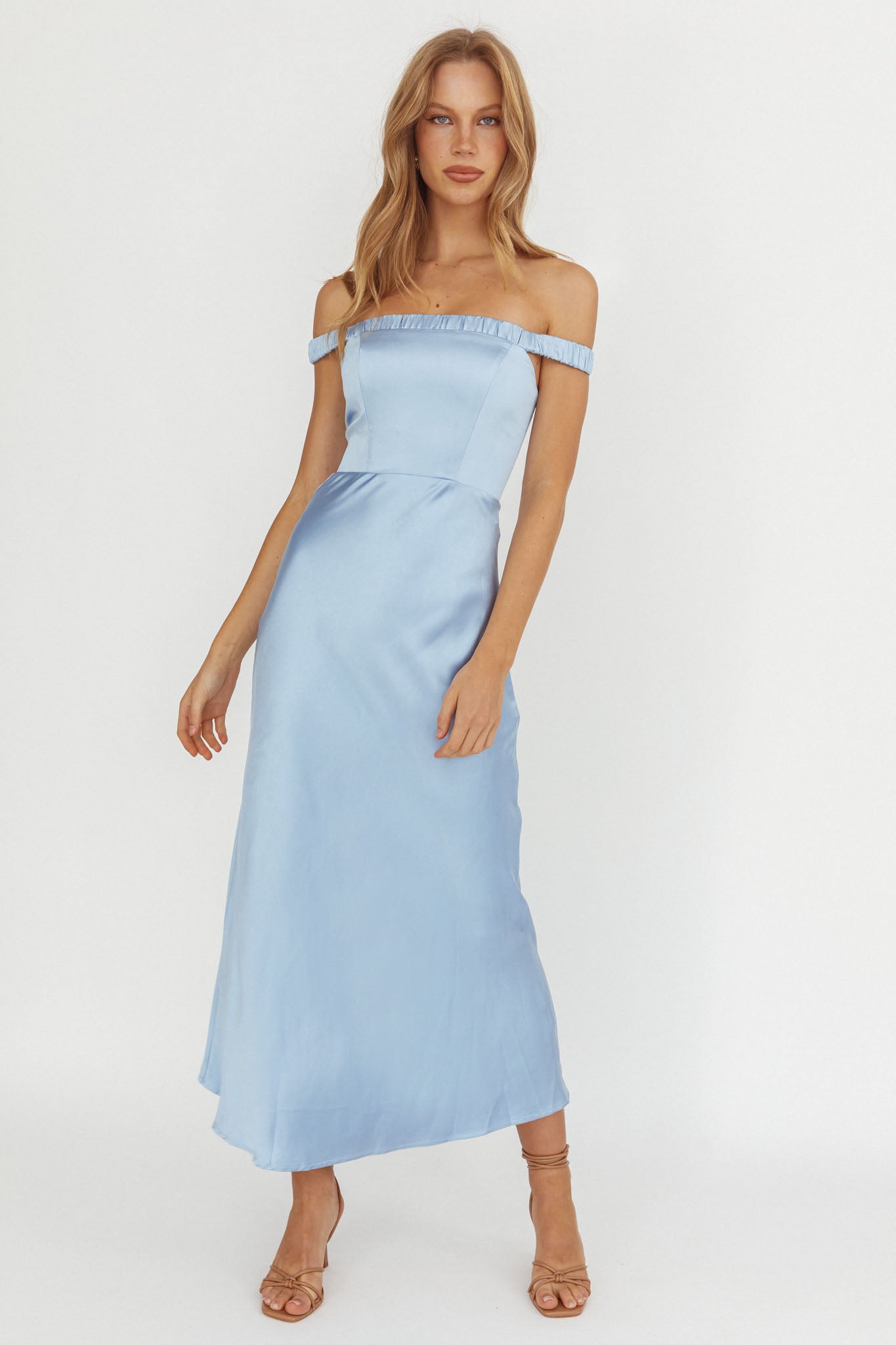 Cari Off-Shoulder Strap Maxi Dress Ice Blue by Selfie Leslie