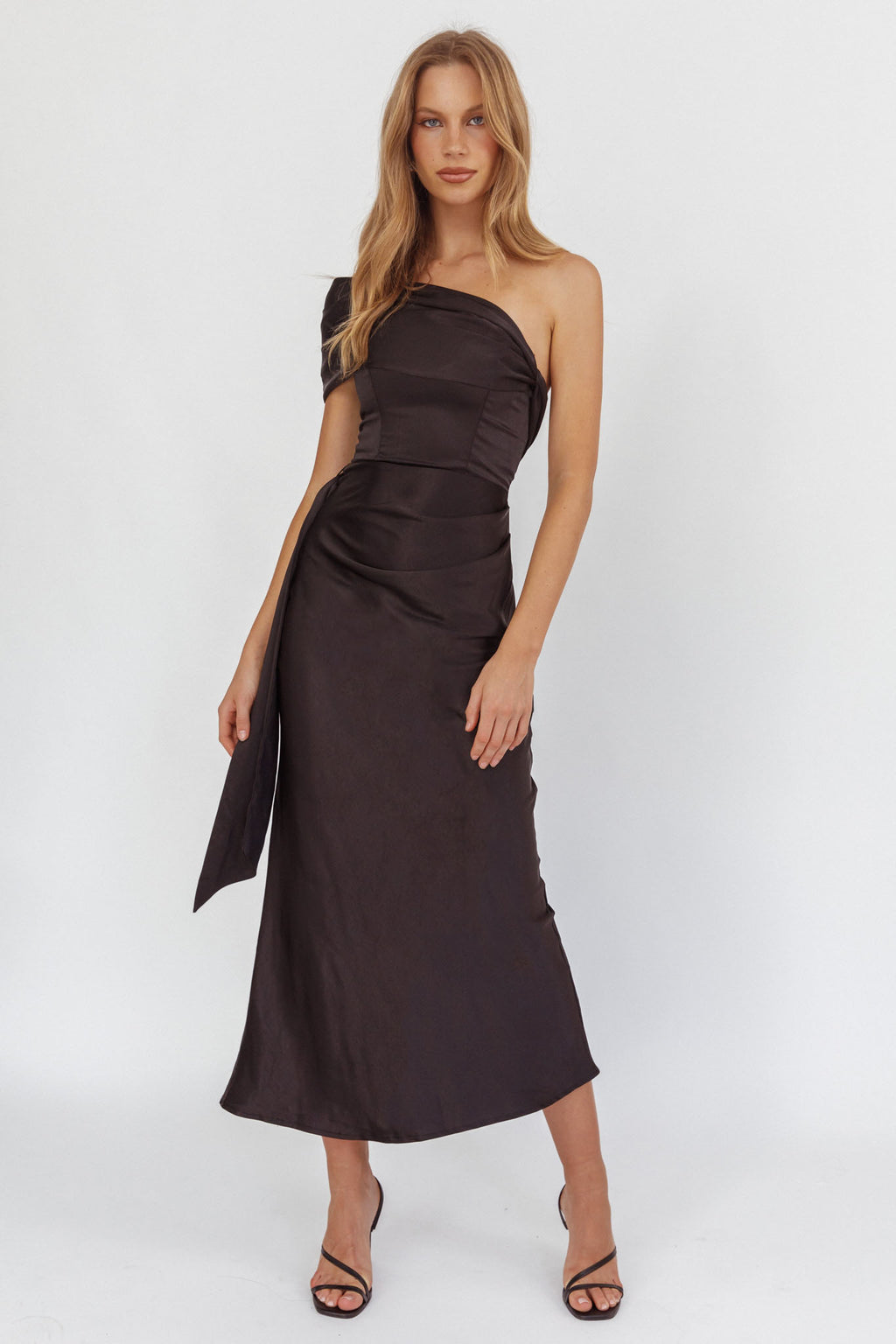 Guinevere One-Shoulder Waist Sash Maxi Dress Black - Xs Guinevere One-Shoulder Waist Sash Maxi Dress Black - Xs
