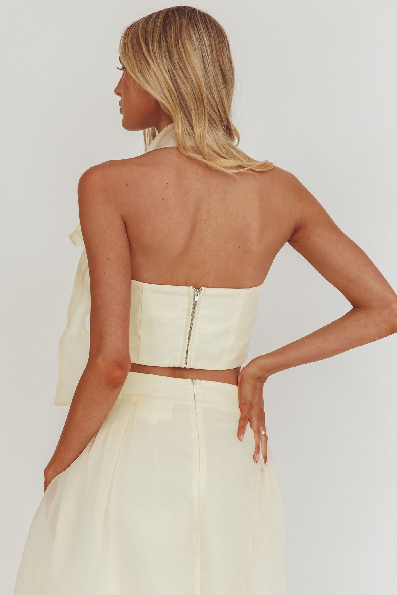 Simple Things Bow Halter Crop Top Butter by Selfie Leslie